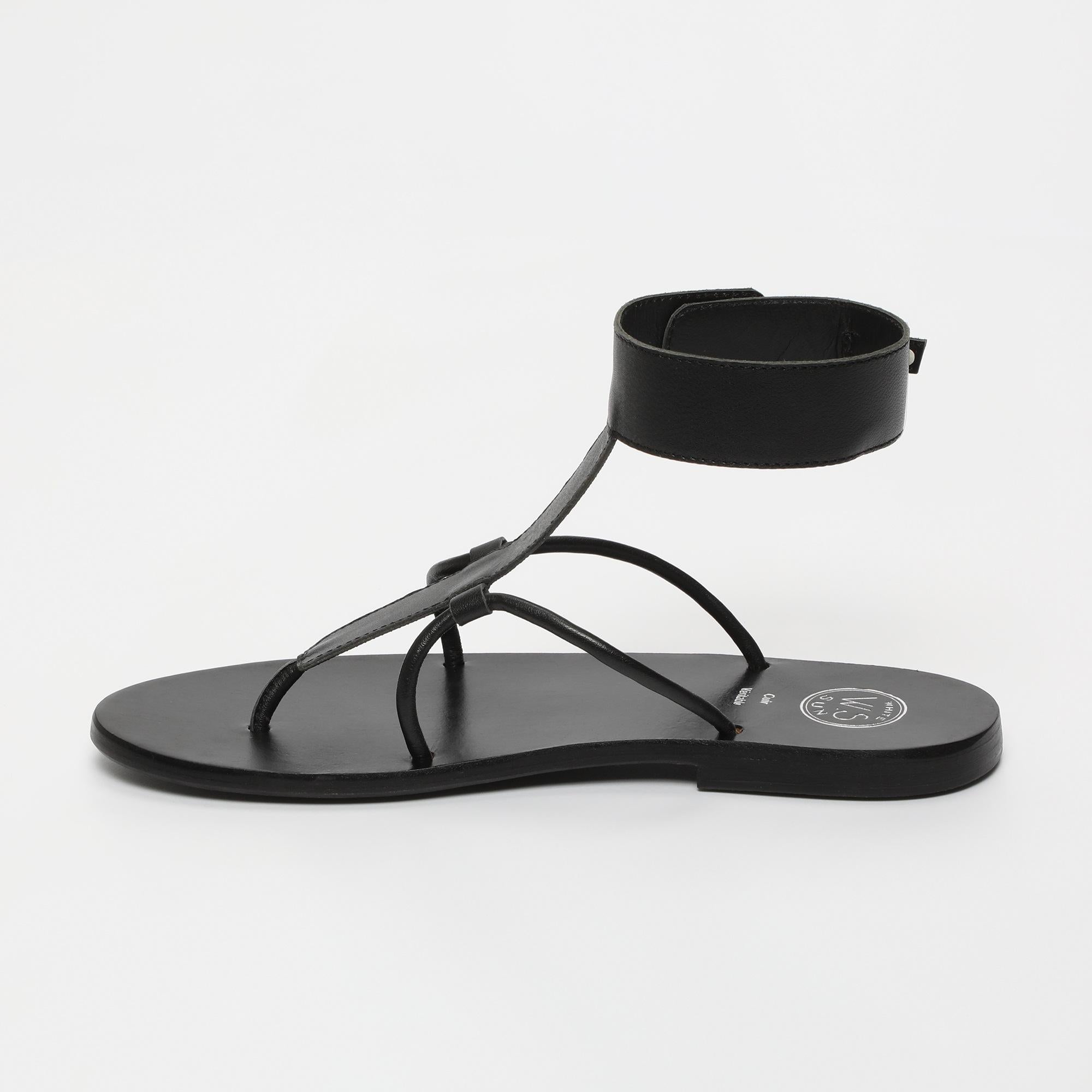BABITHRA sandales entre doigt bracelet de cheville en cuir noir