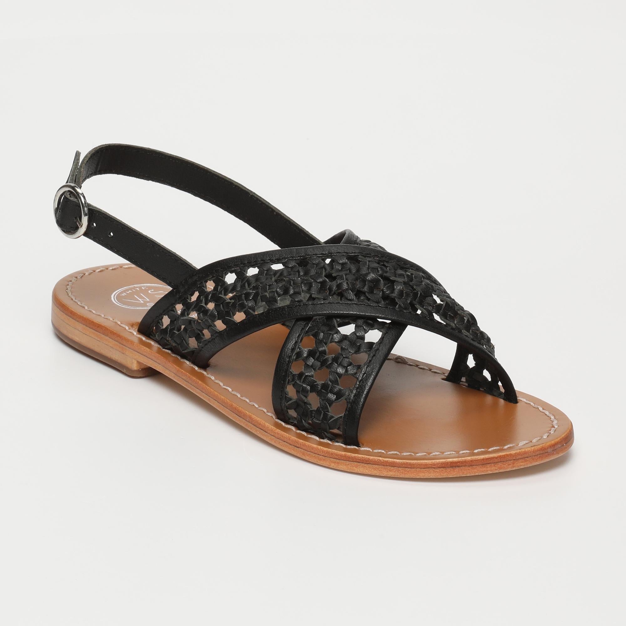 BAISHAKH sandales tresse en cuir noir