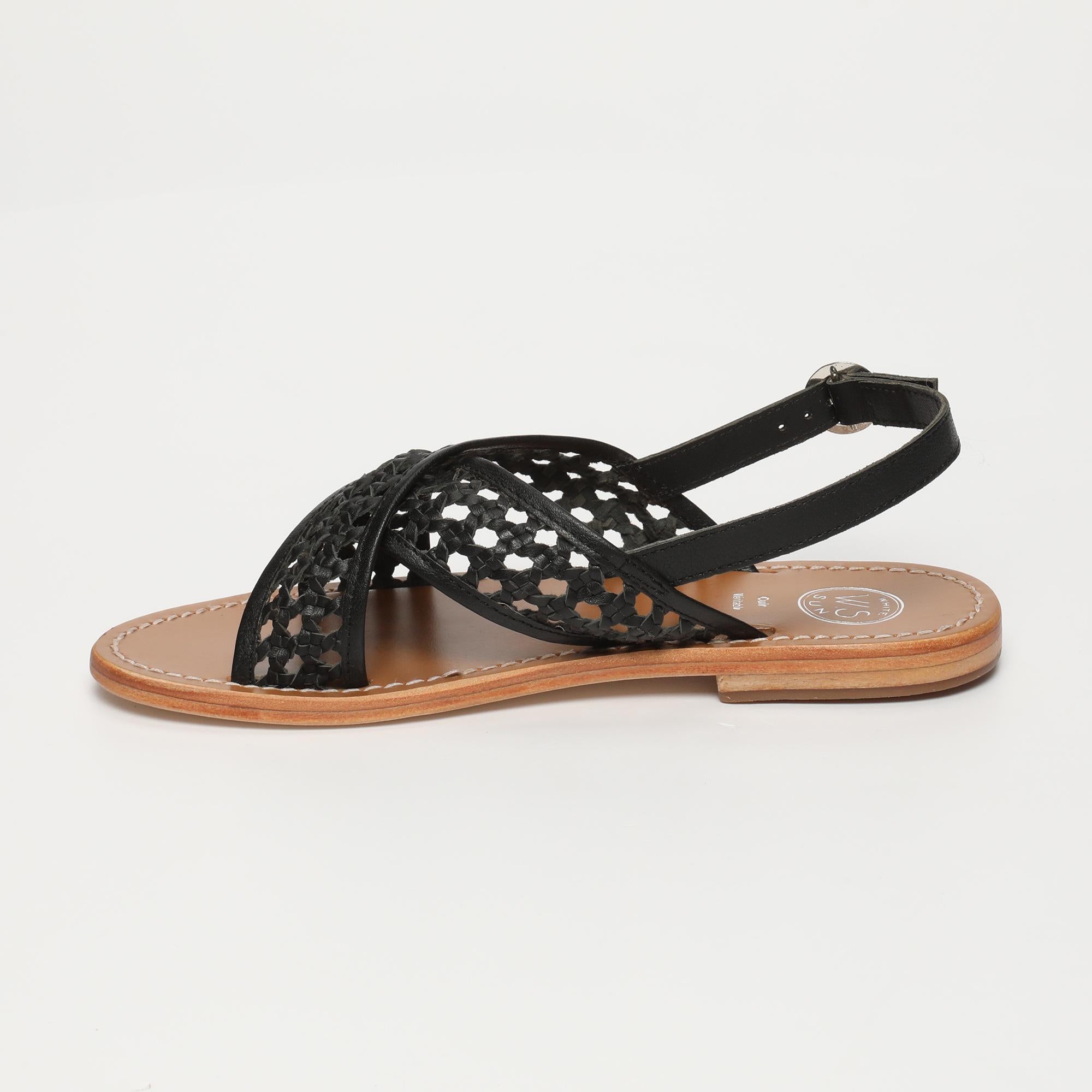 BAISHAKH sandales tresse en cuir noir
