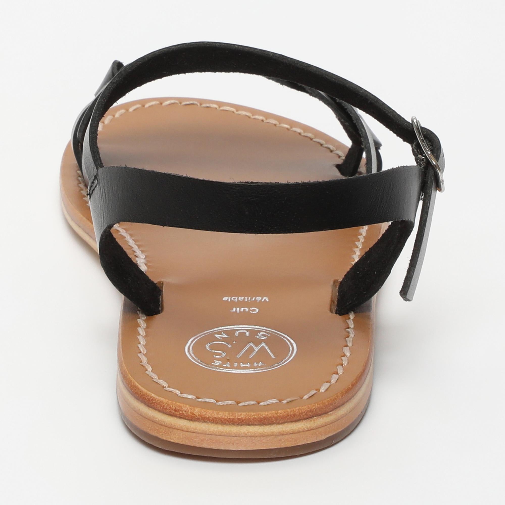 BANDANA sandales en cuir noir
