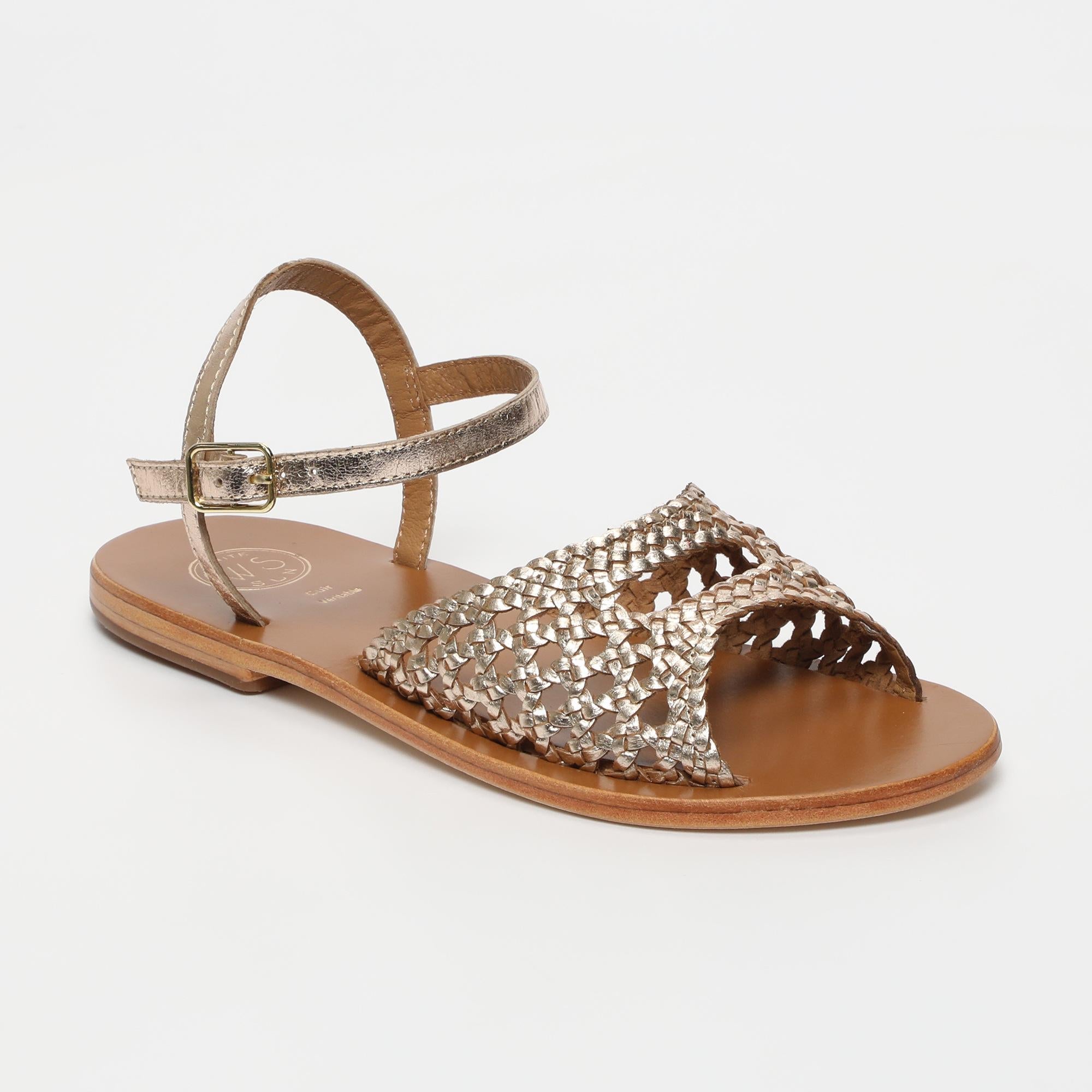 BASANTI sandales tresse en cuir or