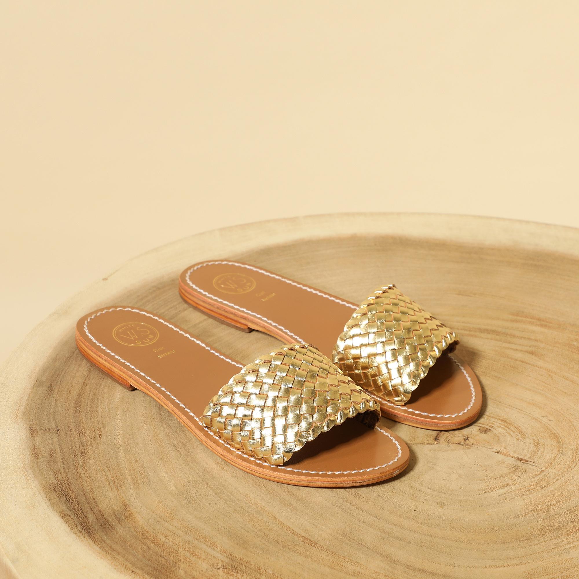 CANDIDA mules tresse en cuir or foncé