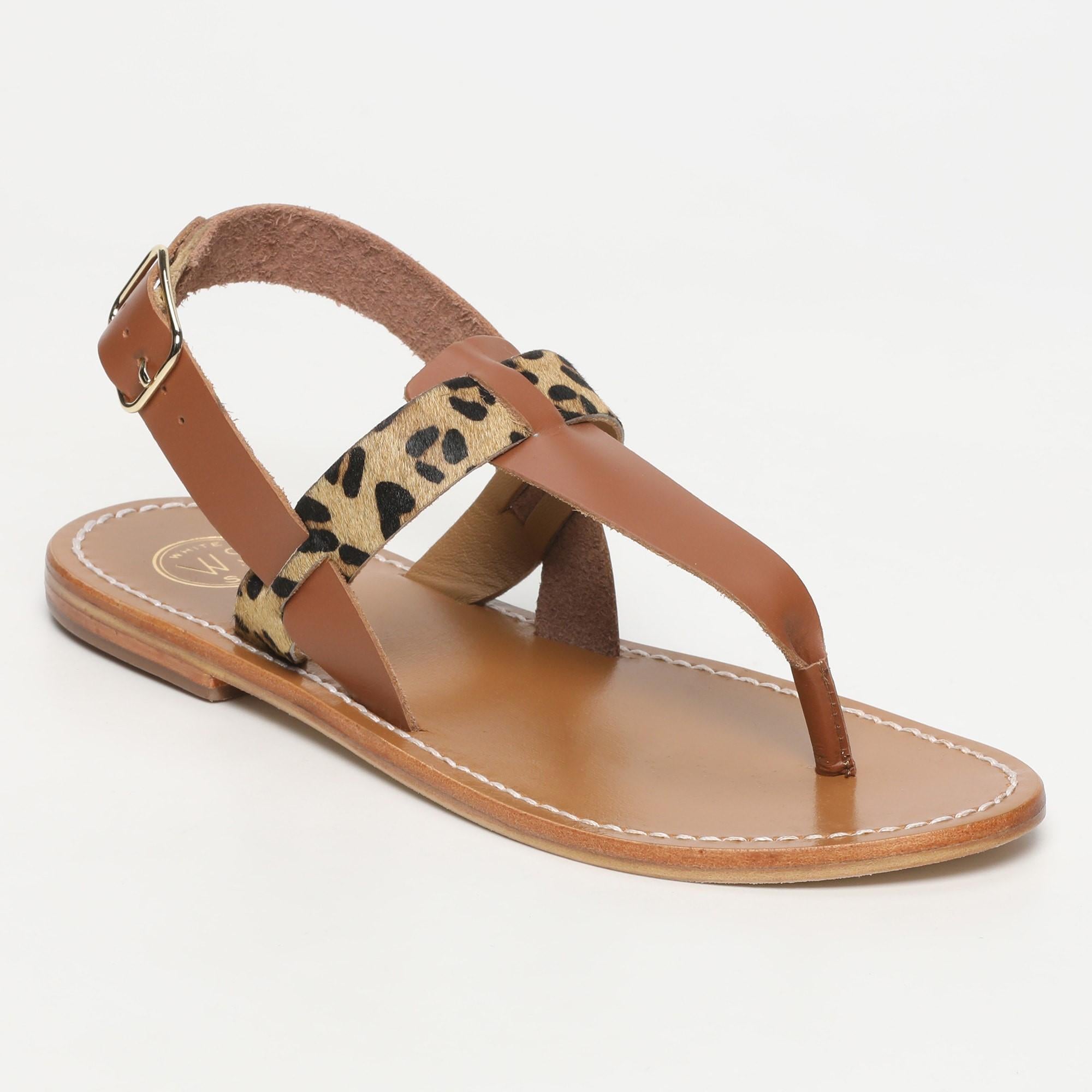 CASAS sandales entre doigt animal en cuir camel et léopard