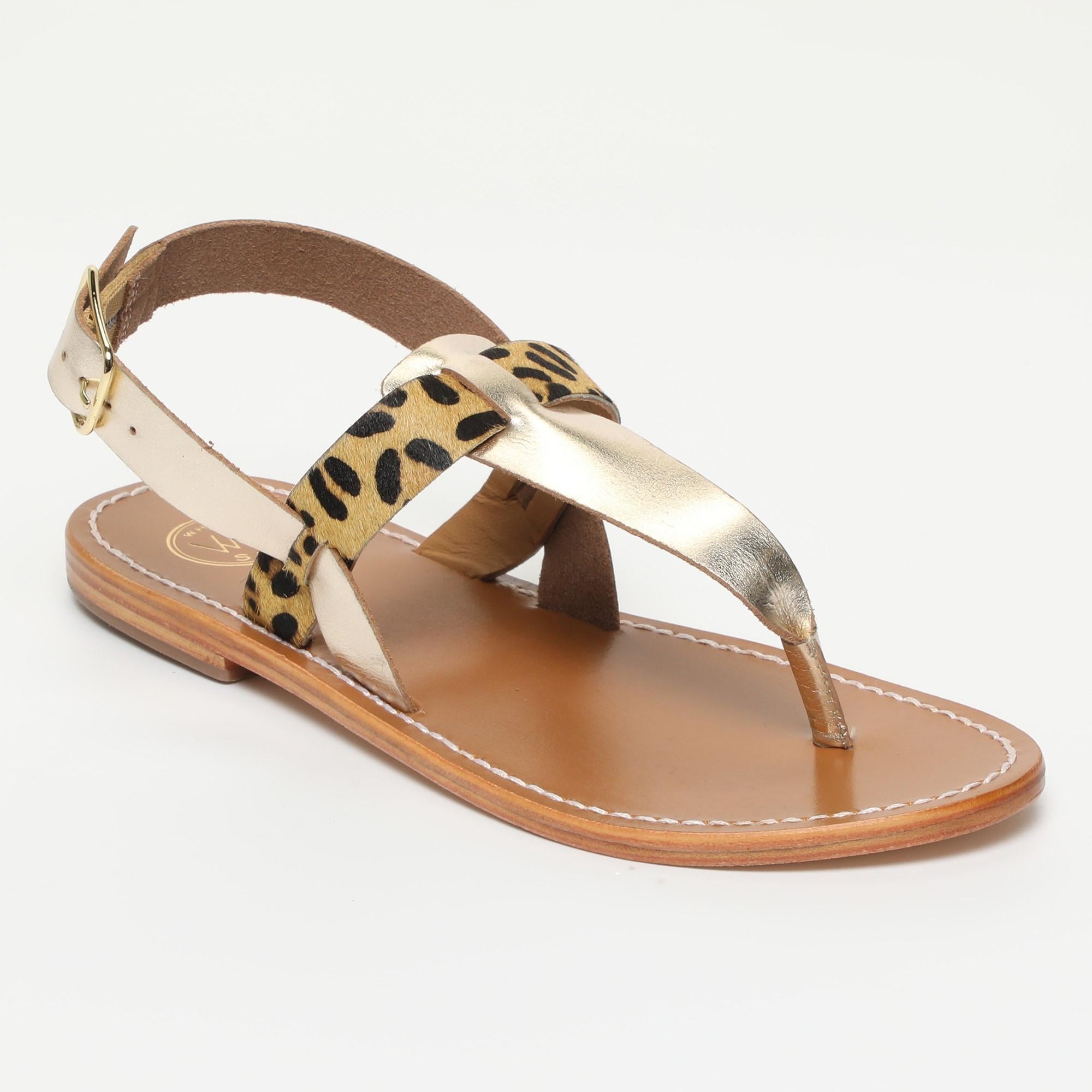 CASAS sandales entre doigt animal en cuir or et léopard