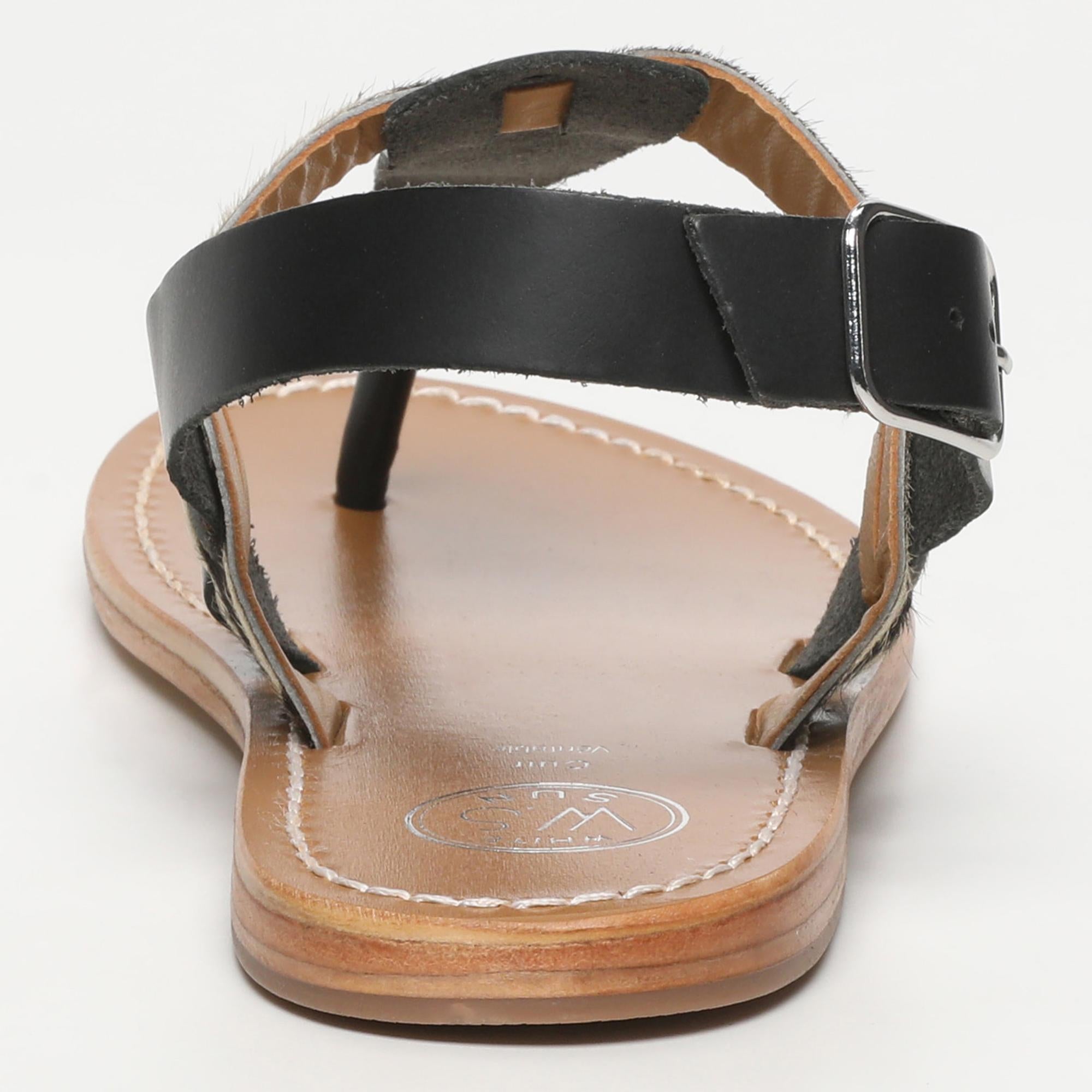 CASAS sandales entre doigt animal en cuir noir et zèbre