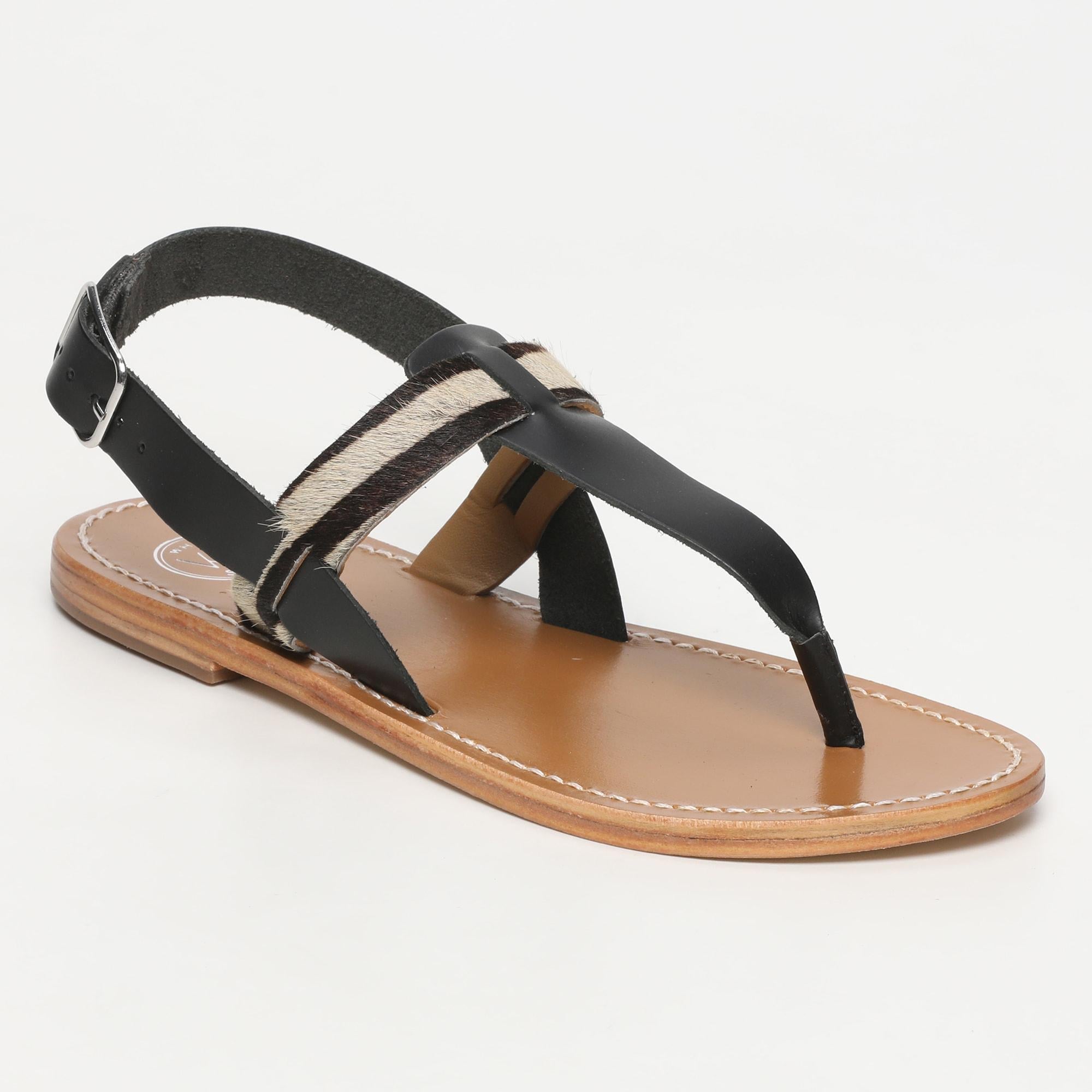 CASAS sandales entre doigt animal en cuir noir et zèbre