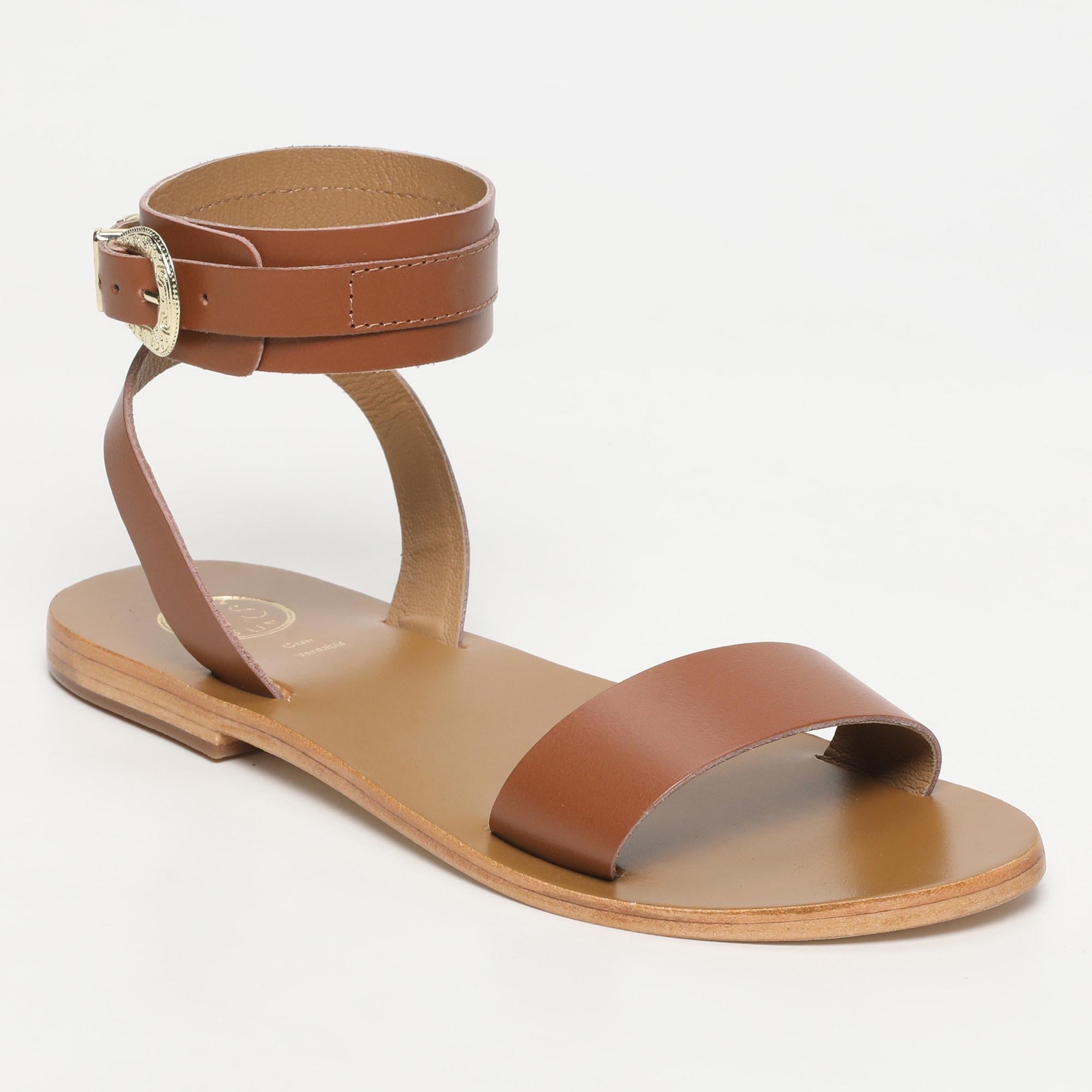 CAURO sandales bracelet de cheville en cuir camel