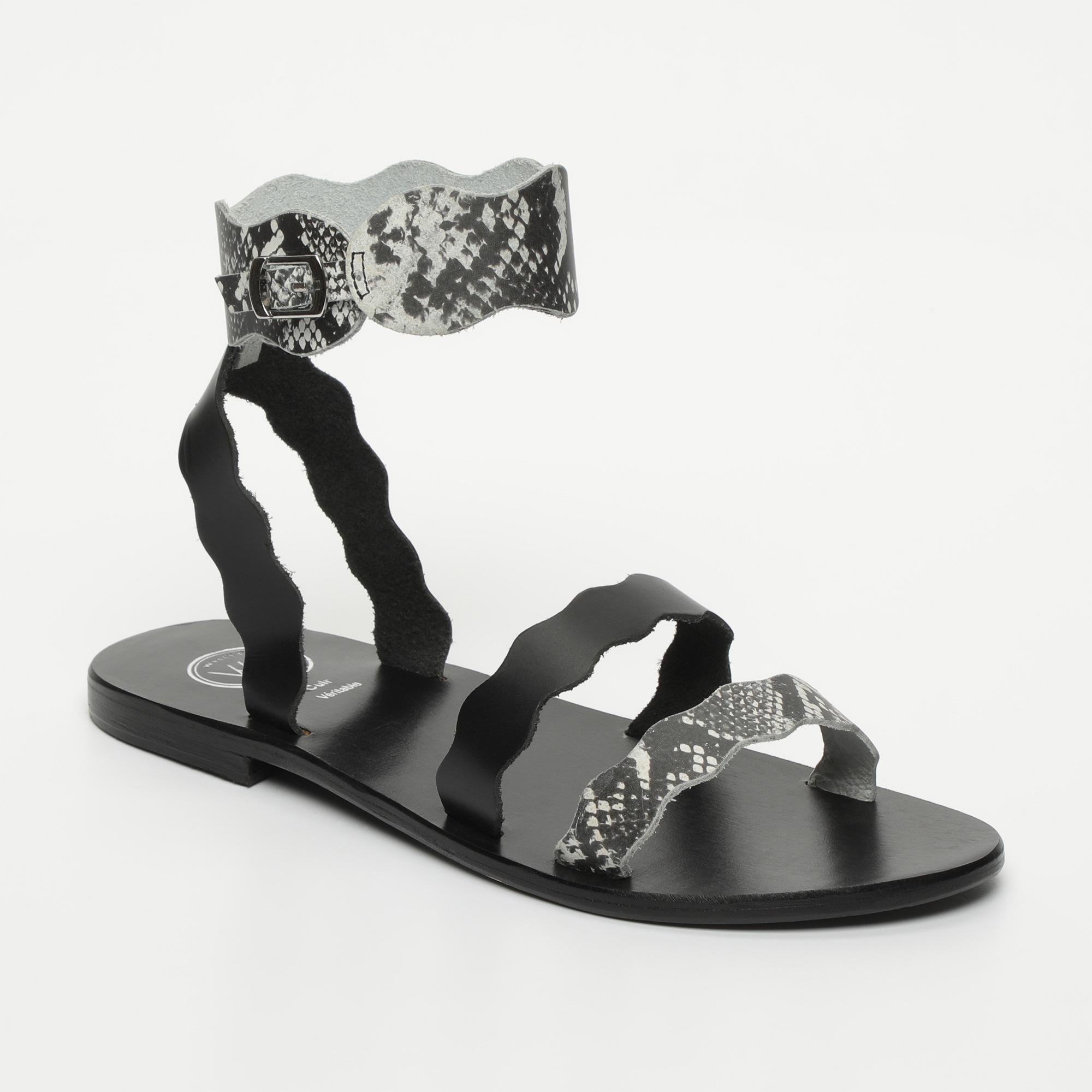 CELYAN sandales en cuir serpent noir