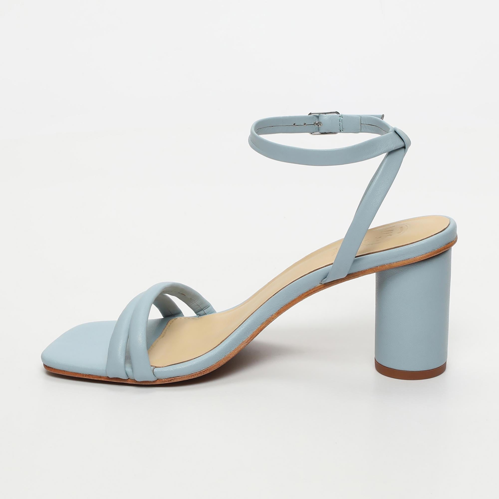 DAACHAYANI sandales talon bracelet de cheville en cuir bleu ciel