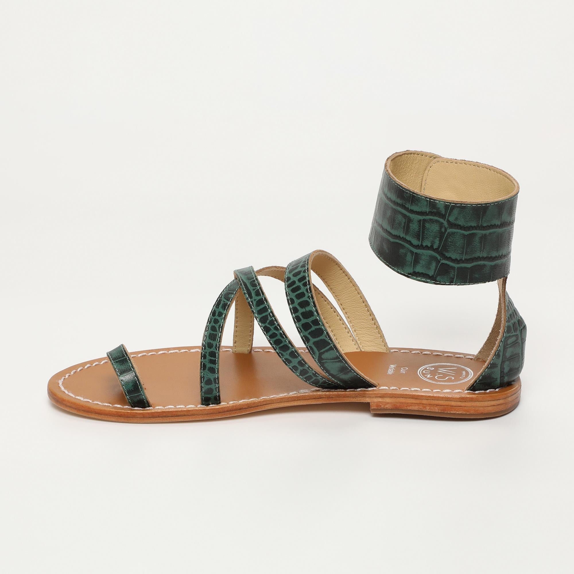 DARIKA sandales bracelet de cheville en cuir croco vert