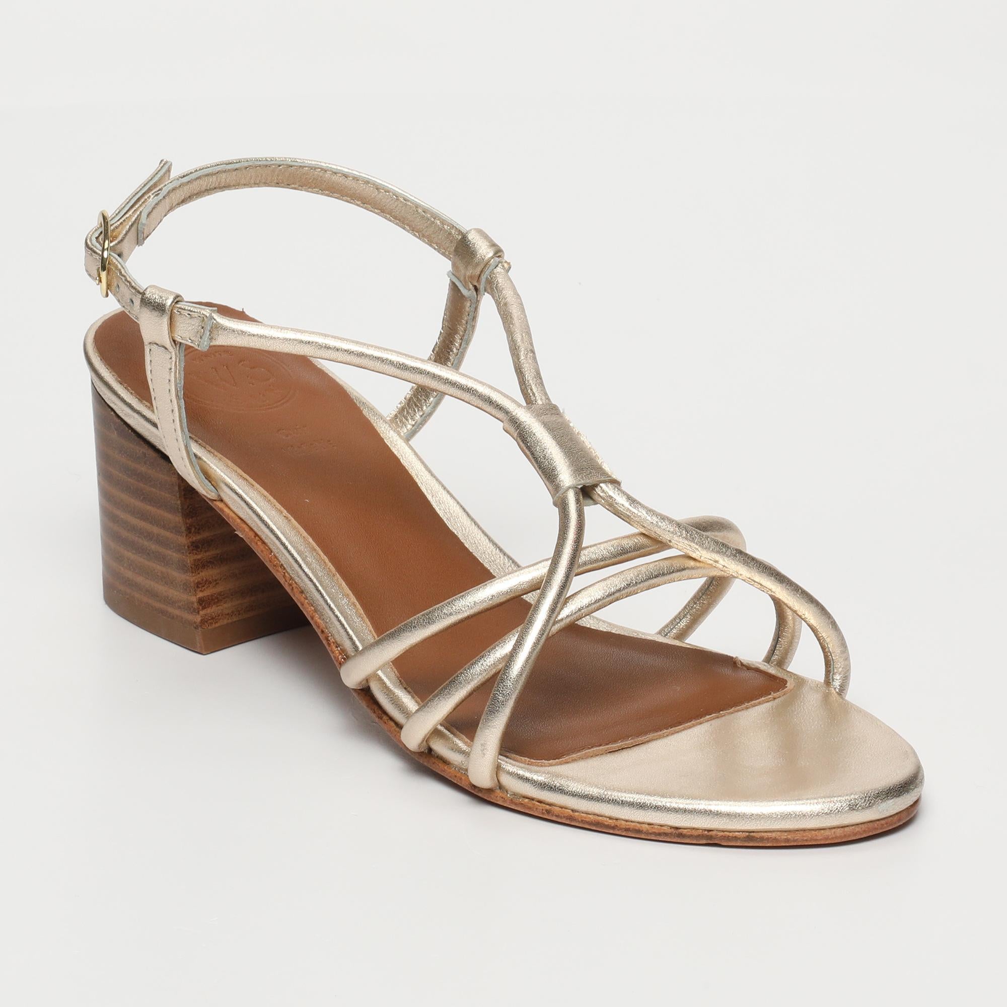 DARSHANA sandales talon en cuir platine