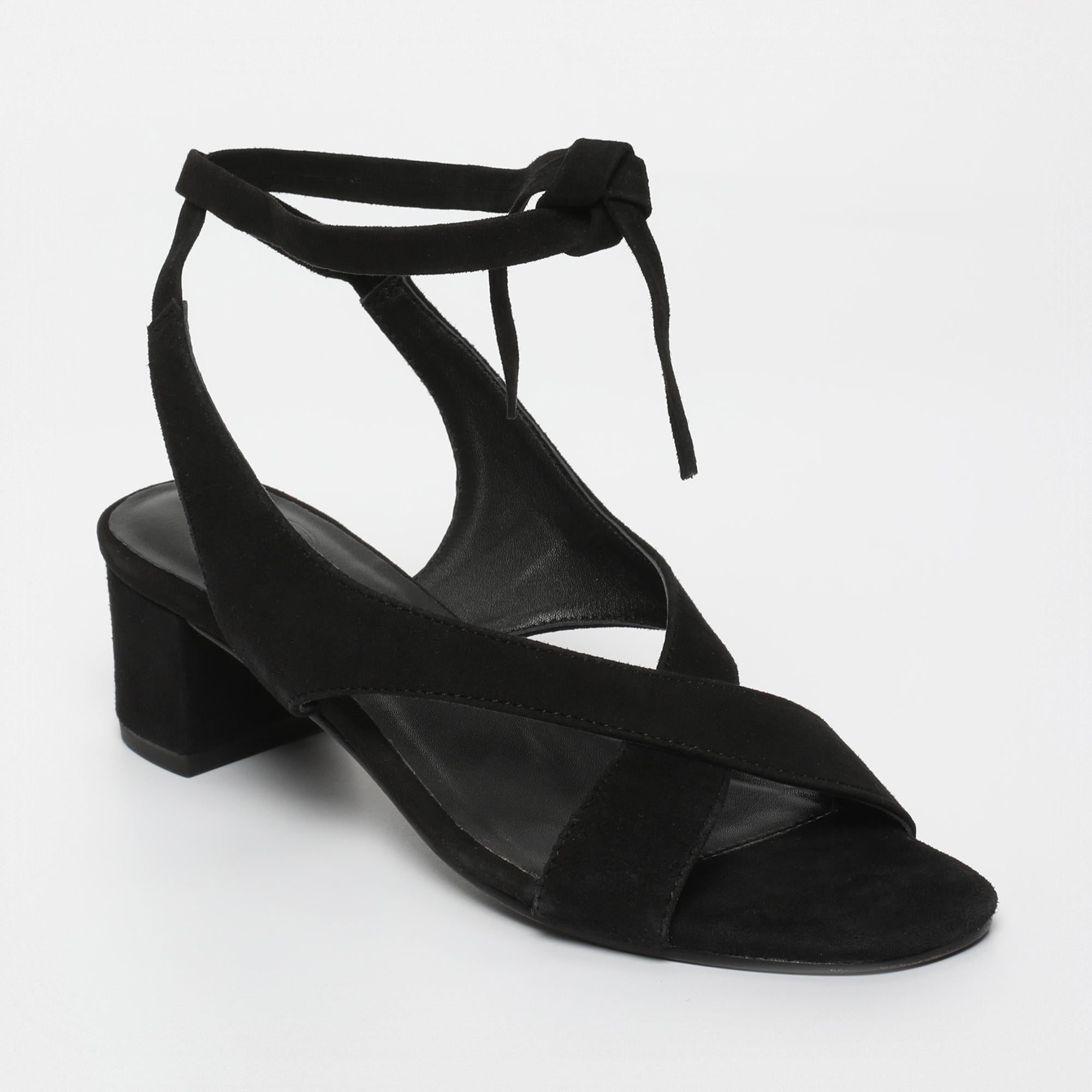 DARSHITA sandales talon lacets en cuir noir