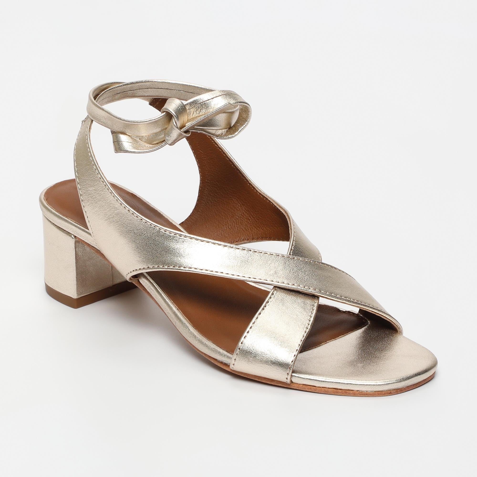 DARSHITA sandales talon lacets en cuir platine