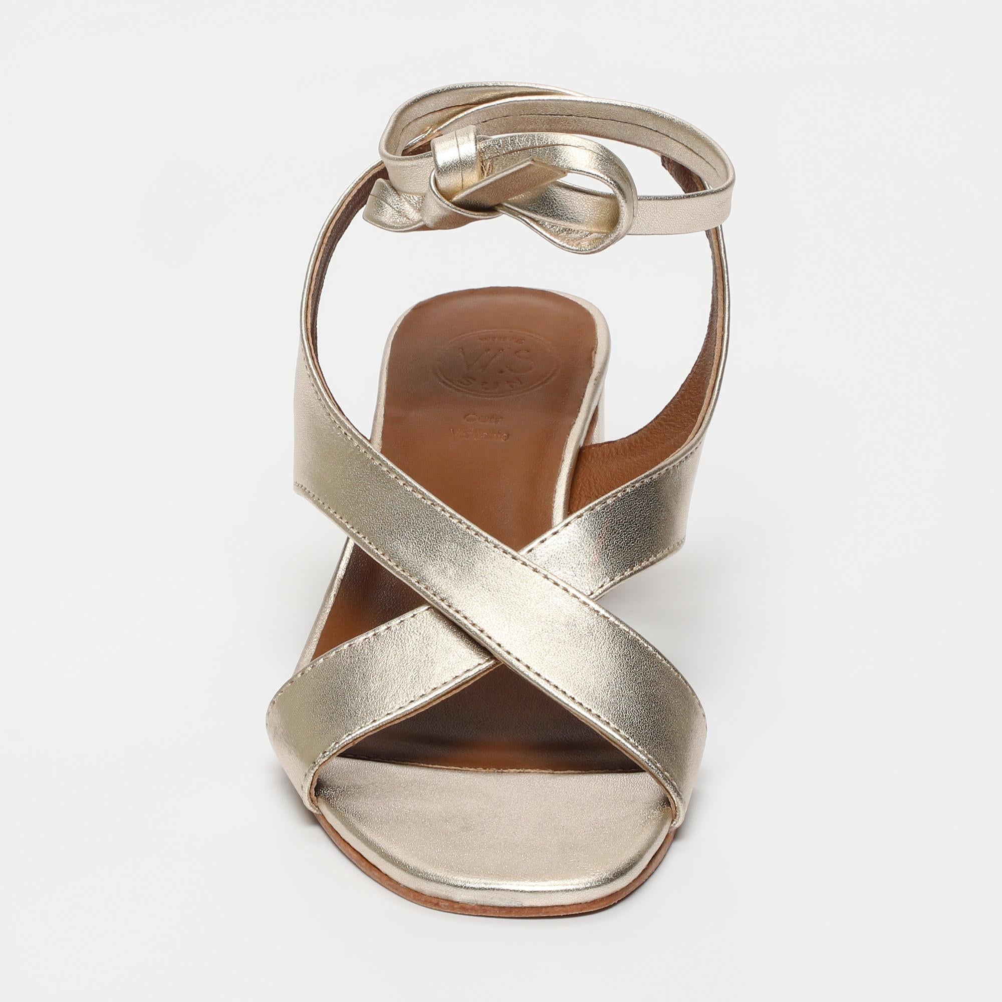 DARSHITA sandales talon lacets en cuir platine
