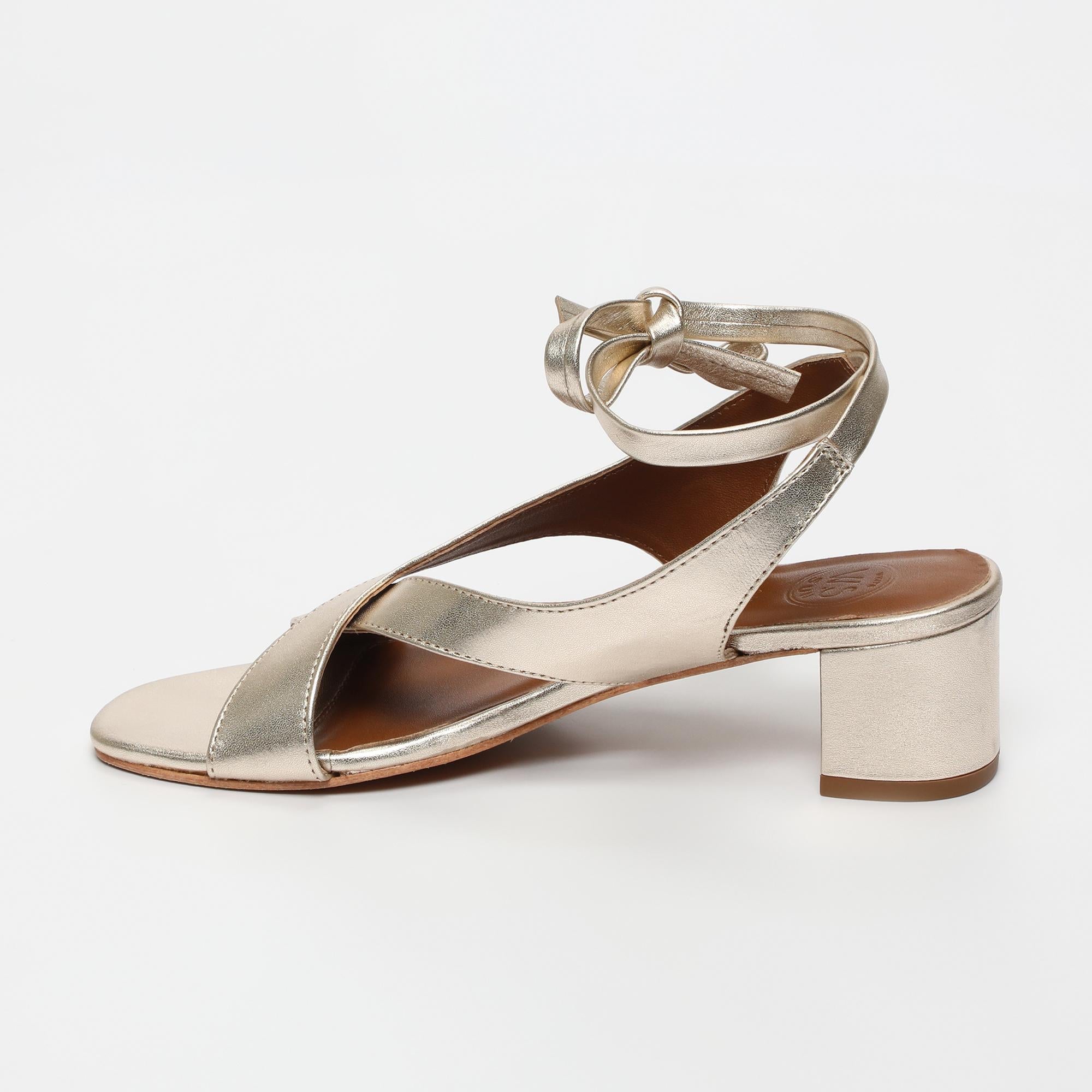 DARSHITA sandales talon lacets en cuir platine