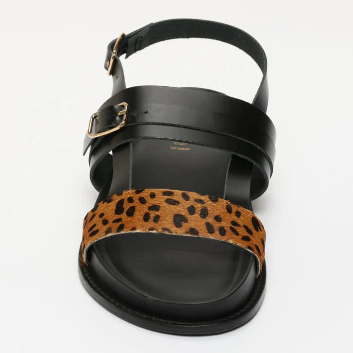 ZENETA sandales en cuir marron léopard et noir