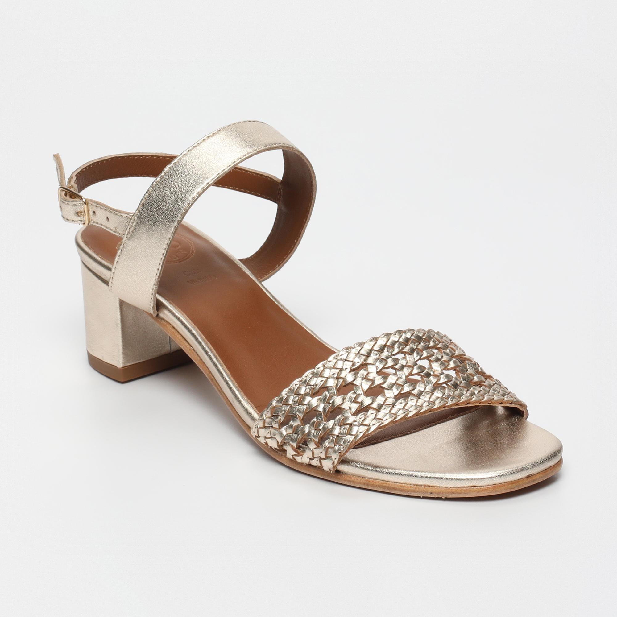 DEBJANI sandales talon tresse en cuir or