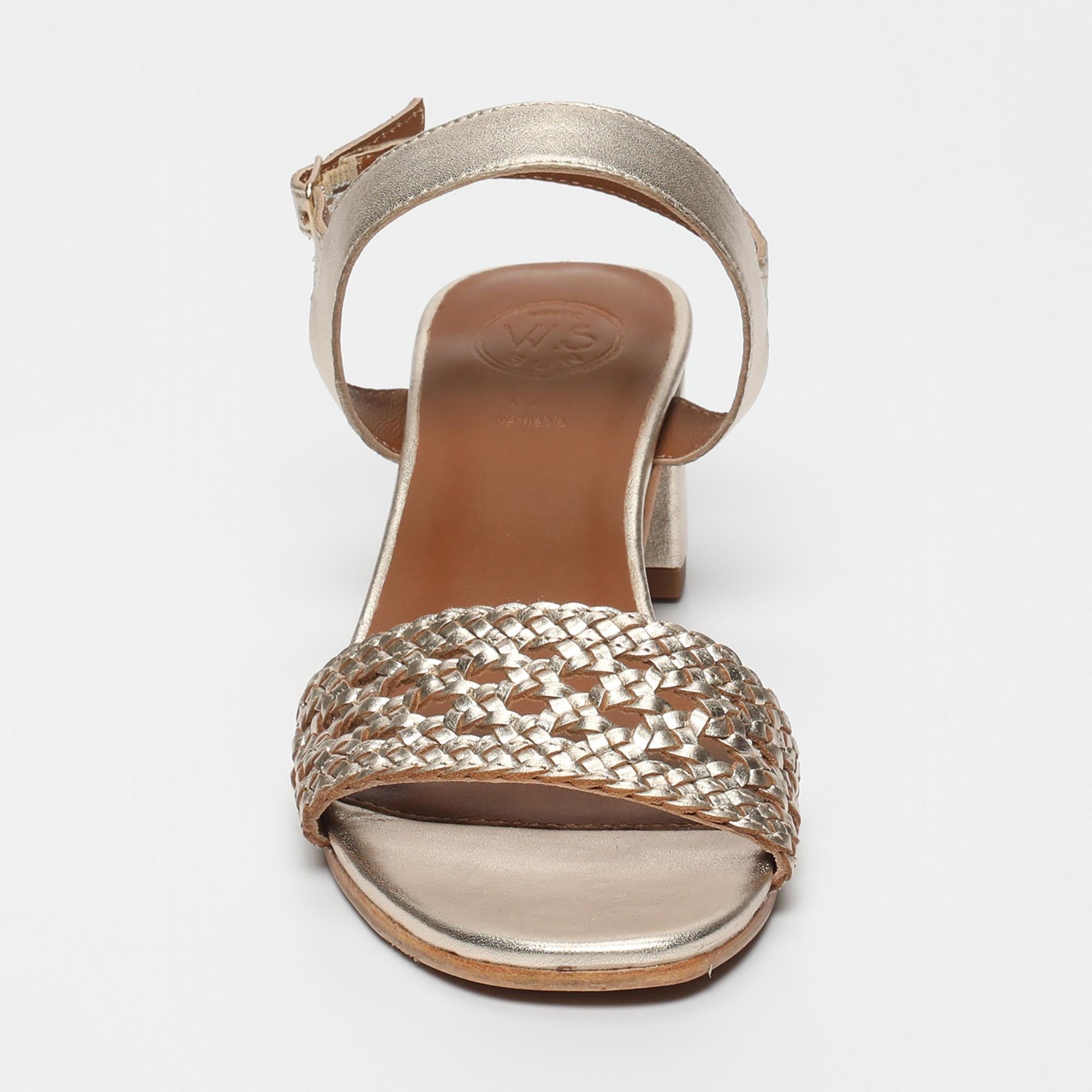 DEBJANI sandales talon tresse en cuir or