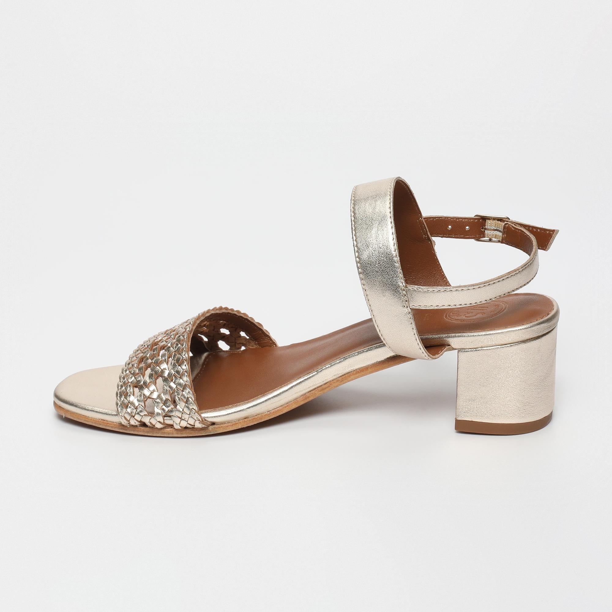 DEBJANI sandales talon tresse en cuir or