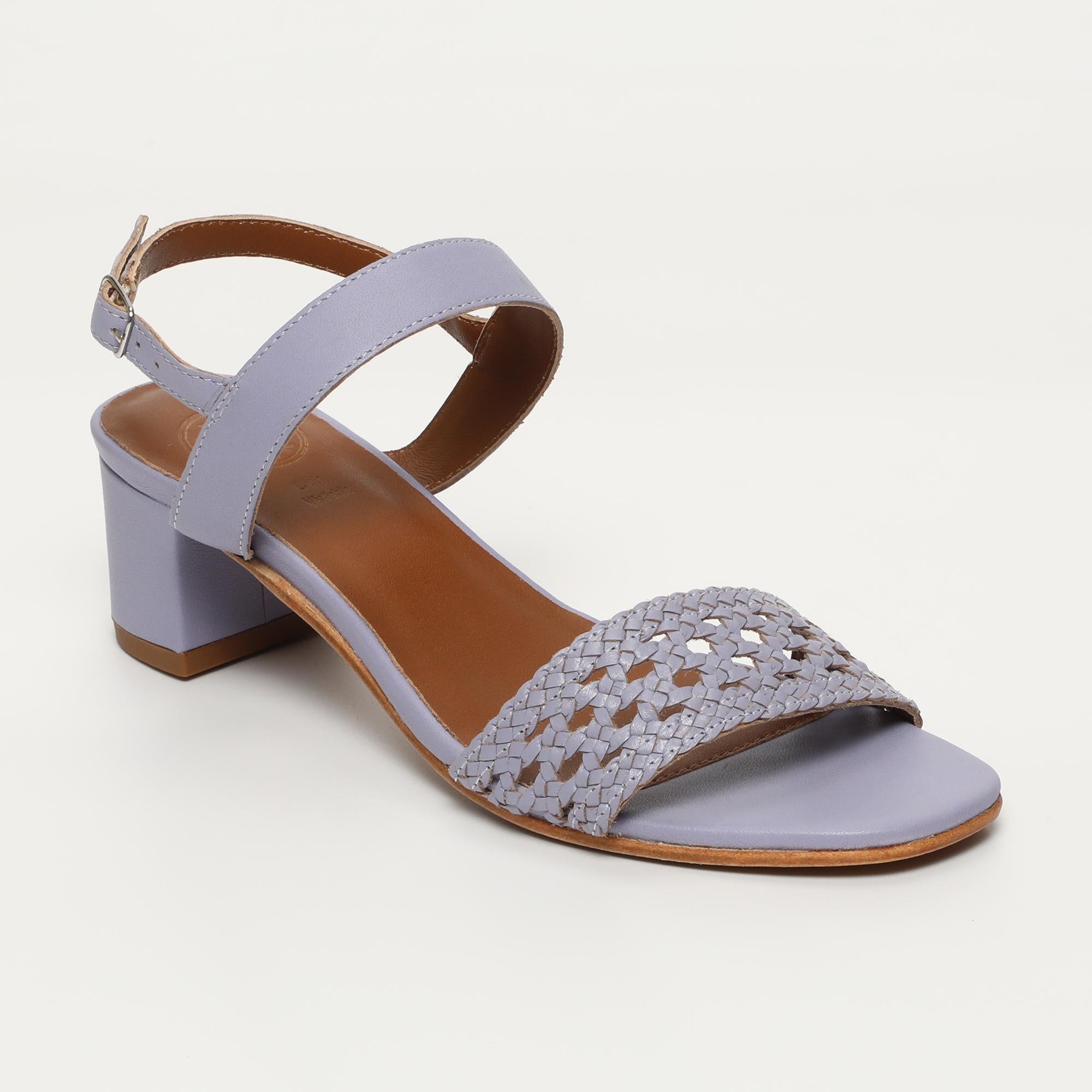 DEBJANI sandales talon tresse en cuir lavande