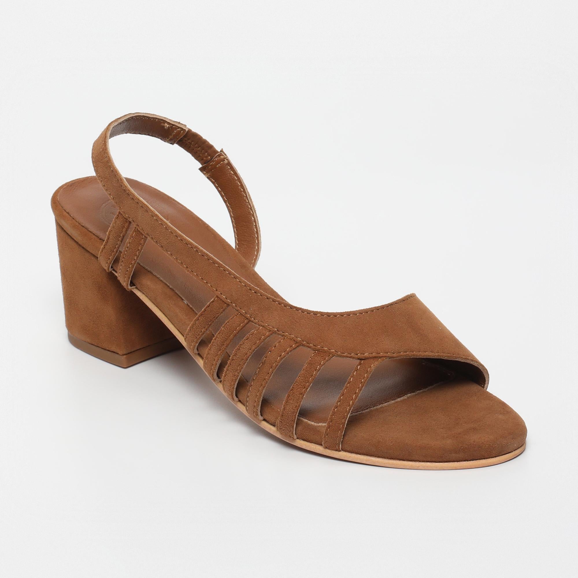 DEEKSHA sandales talon en cuir camel