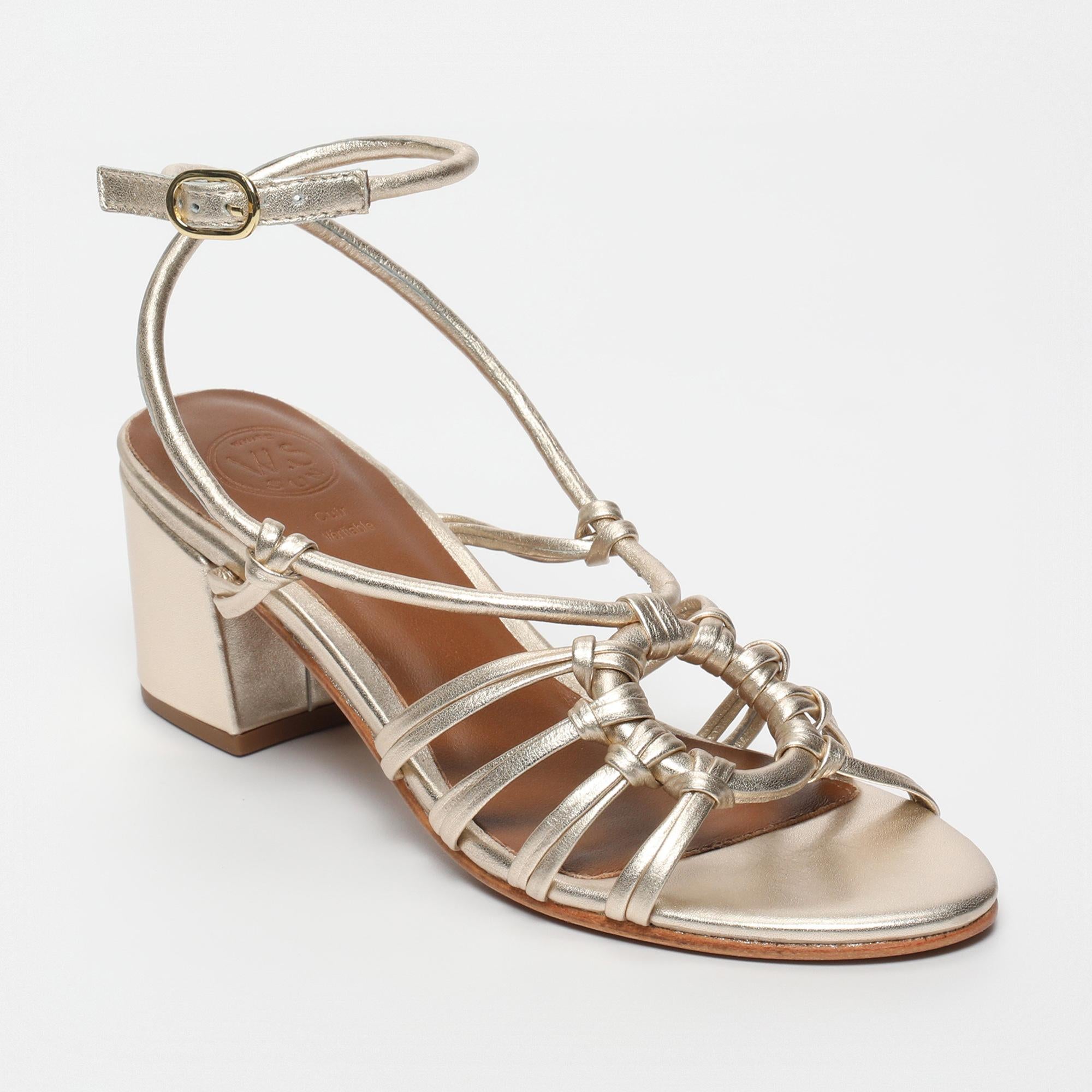 DEEKSHITHA sandales talon en cuir platine