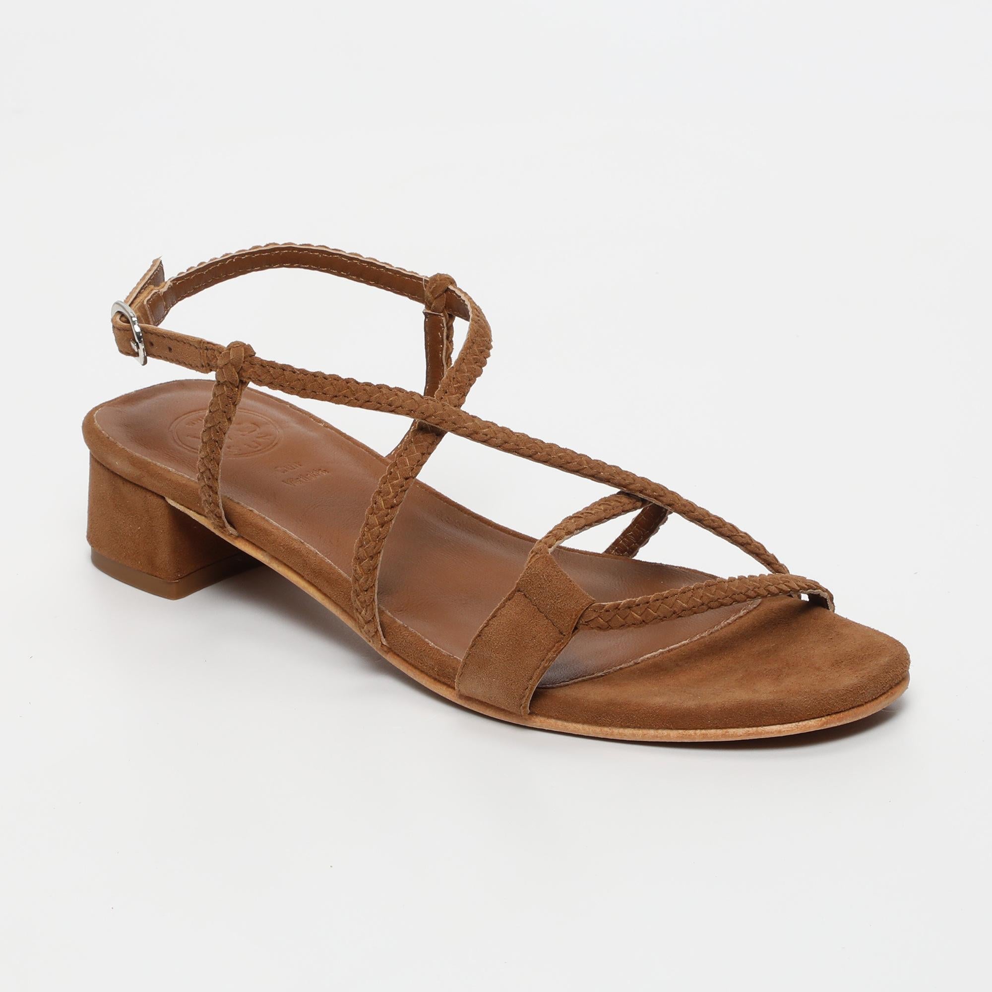 DEEPAKALA sandales talon en cuir camel