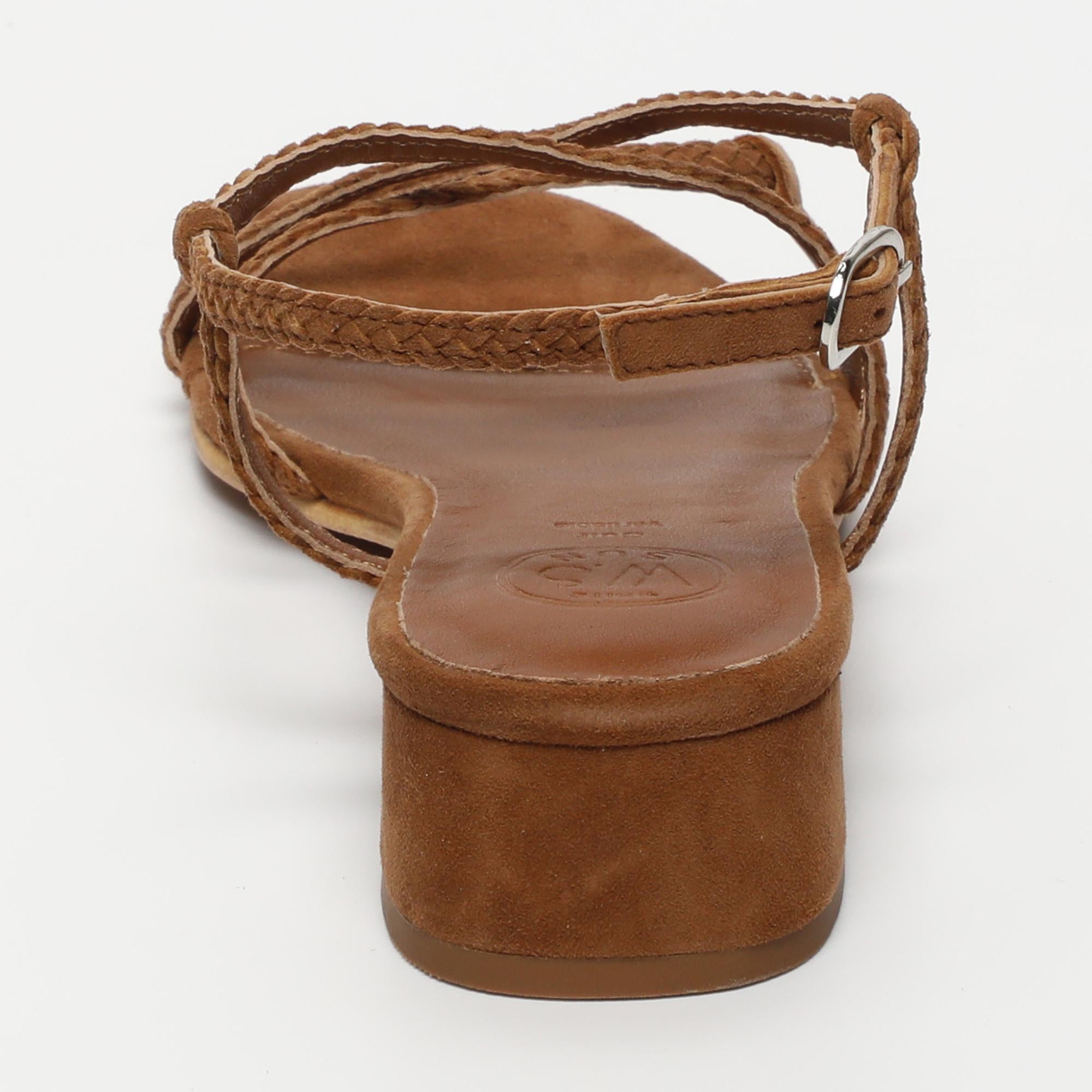 DEEPAKALA sandales talon en cuir camel