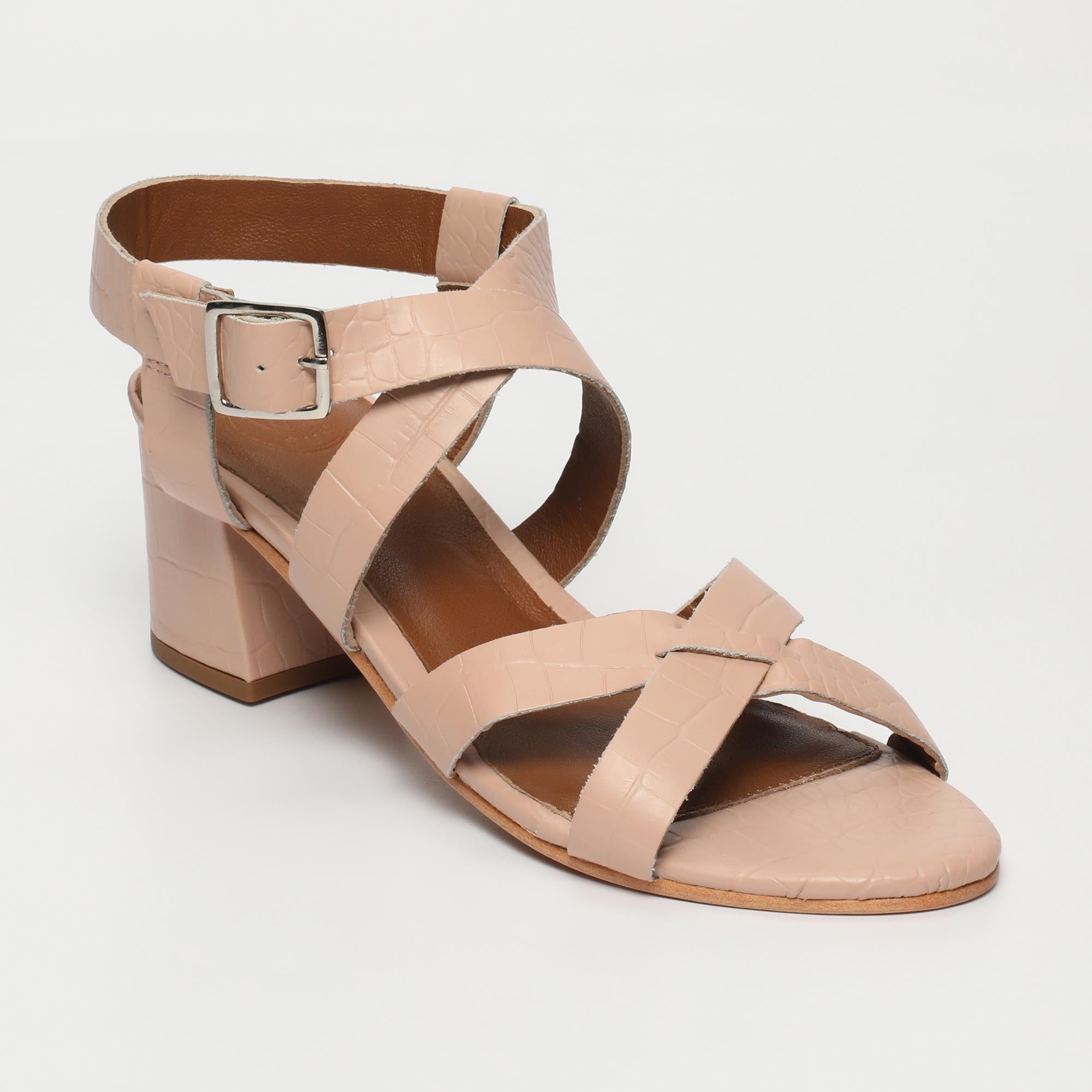 DHANASHRI sandales talon en cuir croco nude