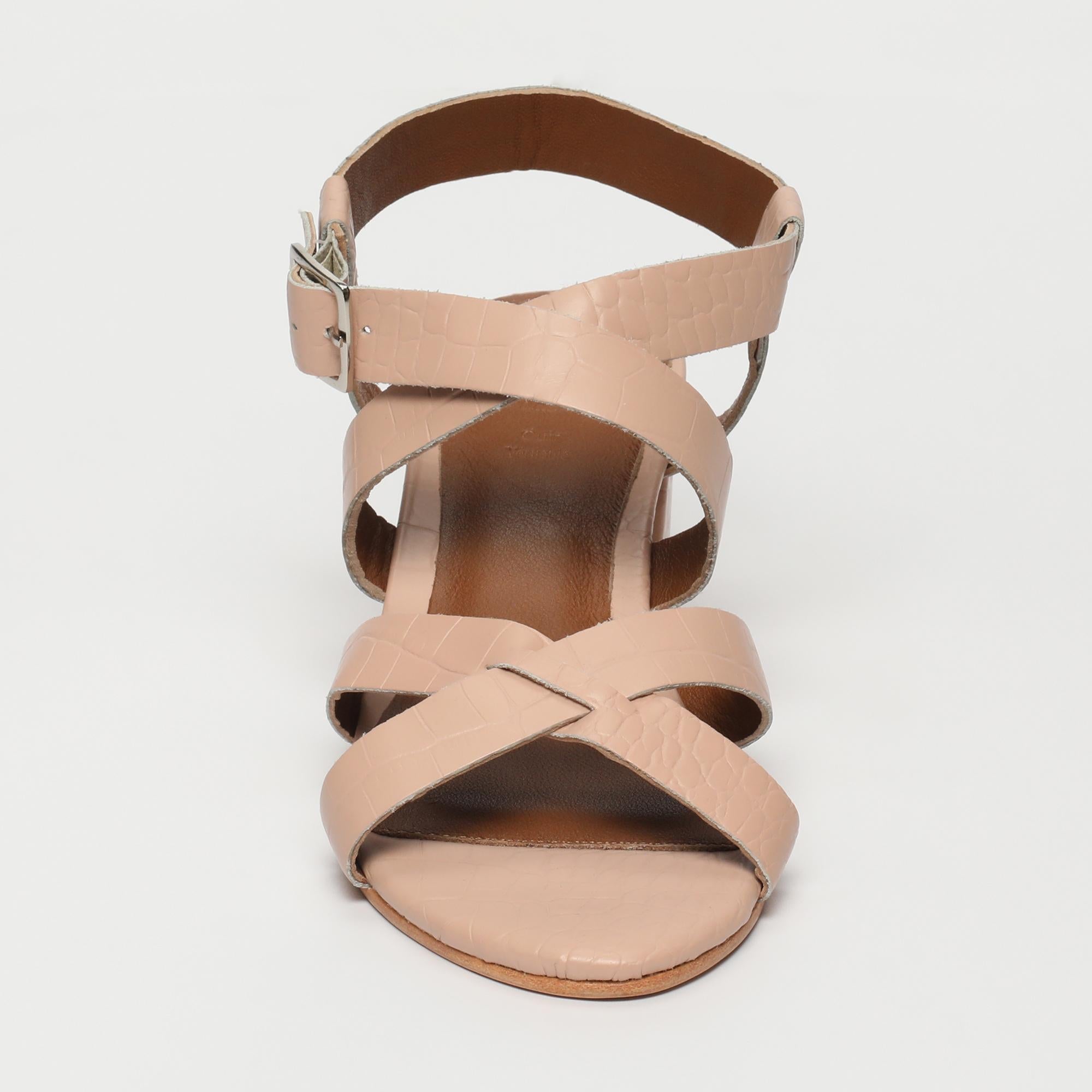 DHANASHRI sandales talon en cuir croco nude