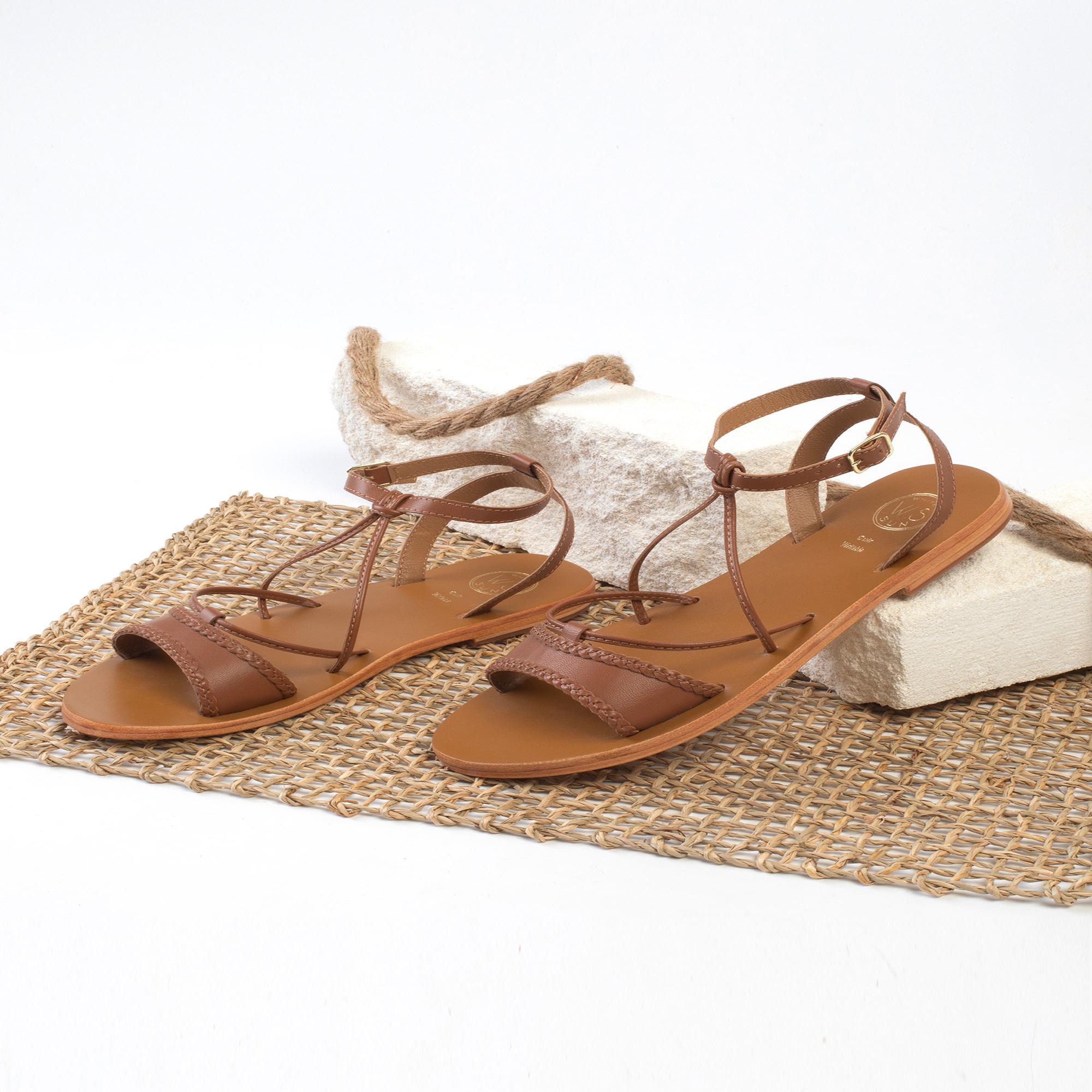 EMILIE sandales bracelet de cheville en cuir camel