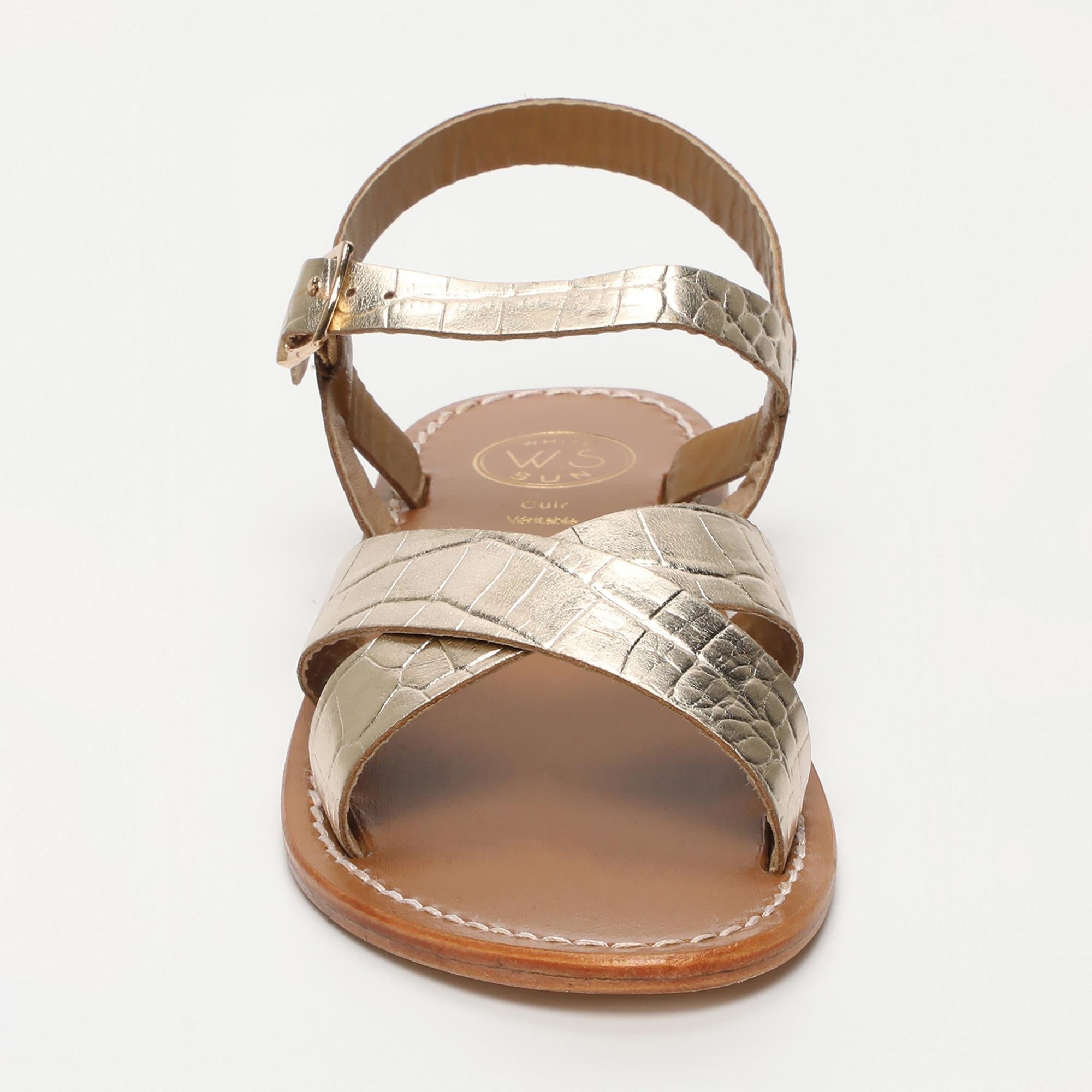 ENEYA sandales en cuir croco or clair