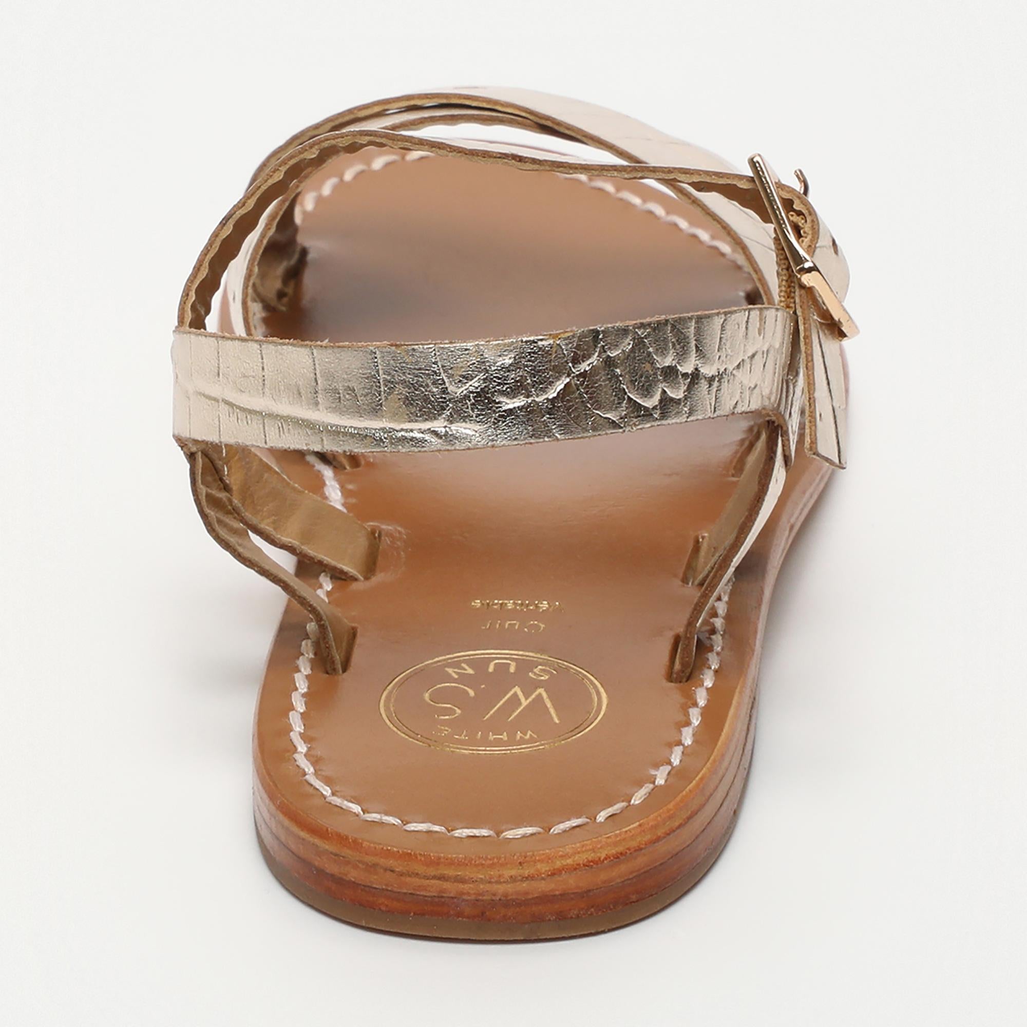 ENEYA sandales en cuir croco or clair