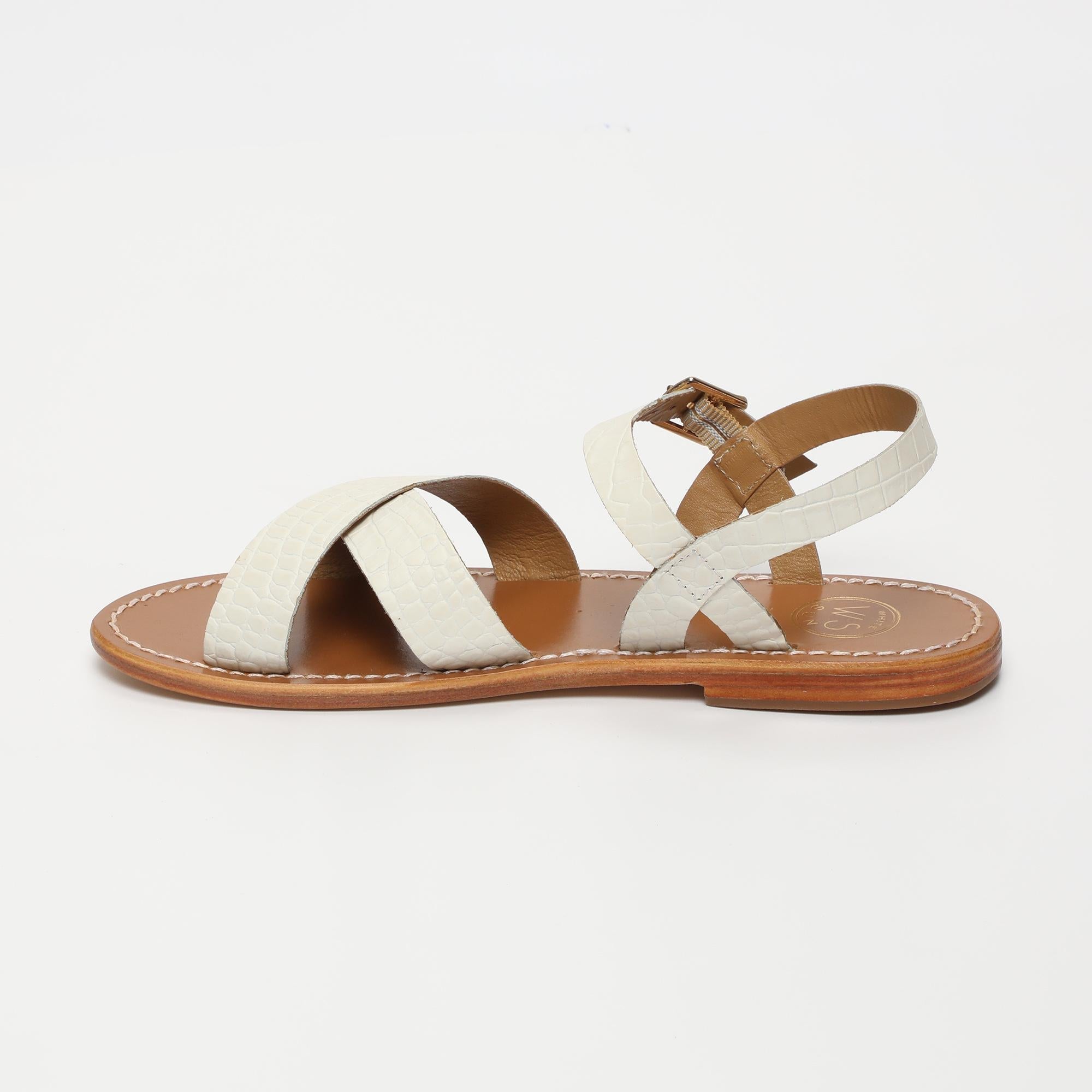 ENEYA sandales en cuir croco blanc