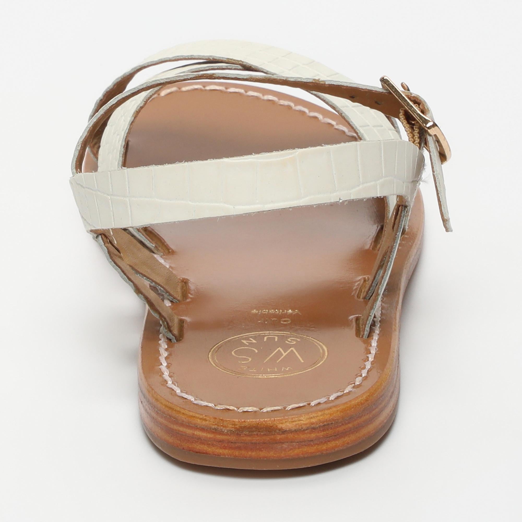 ENEYA sandales en cuir croco blanc