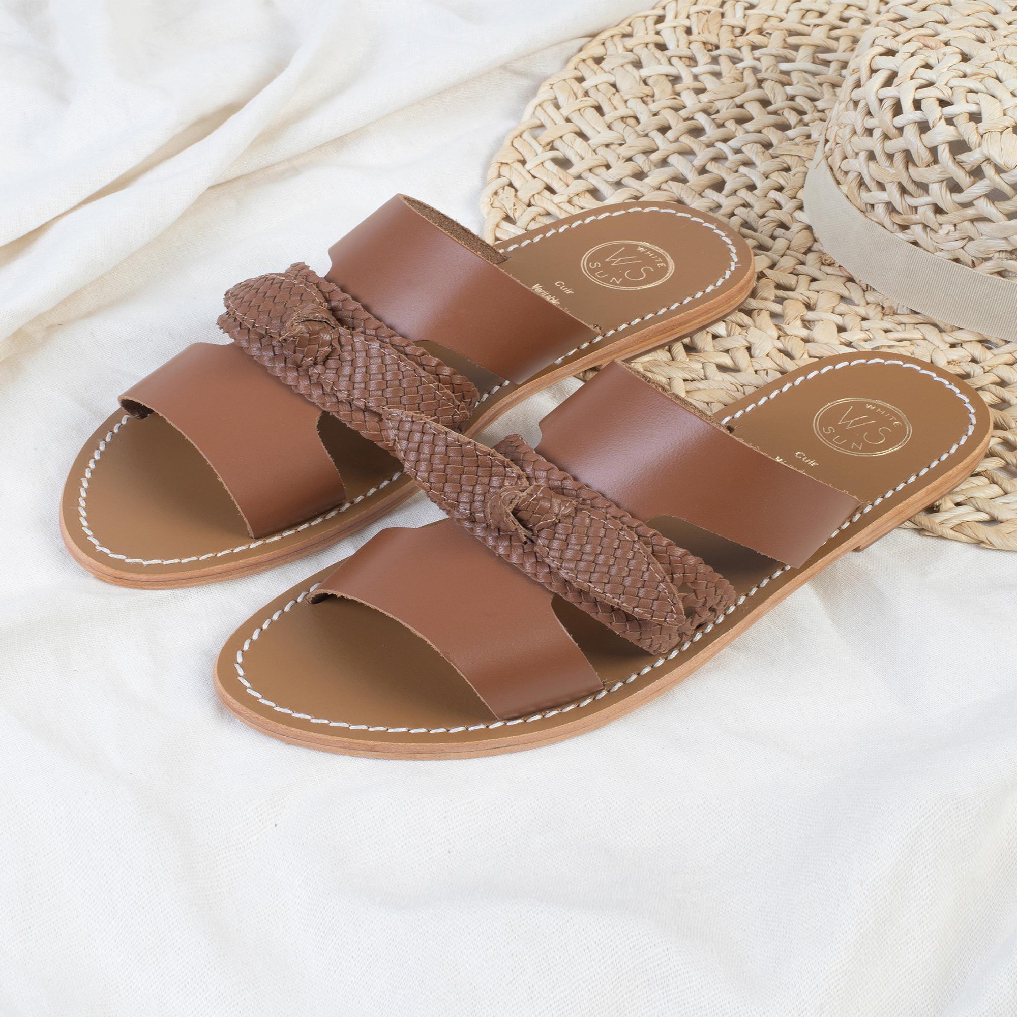 EVISA mules fantaisie en cuir camel