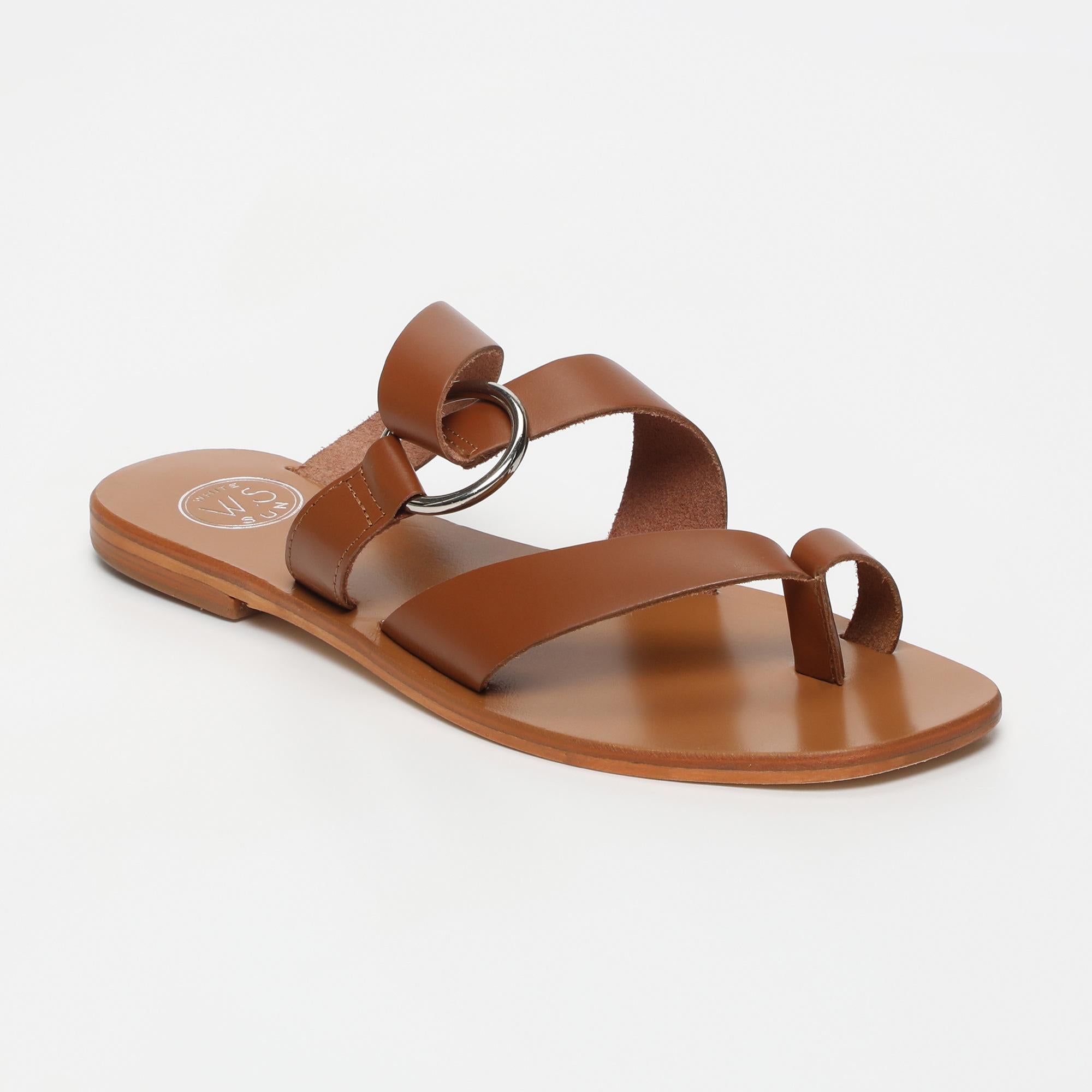 EMMA mules entre doigt en cuir camel