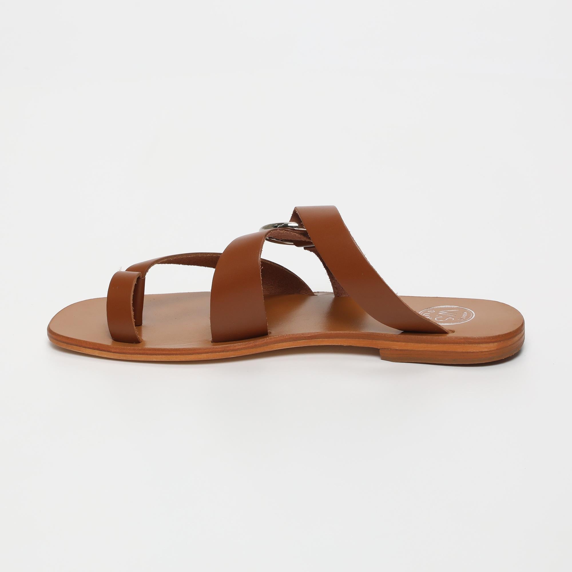 EMMA mules entre doigt en cuir camel