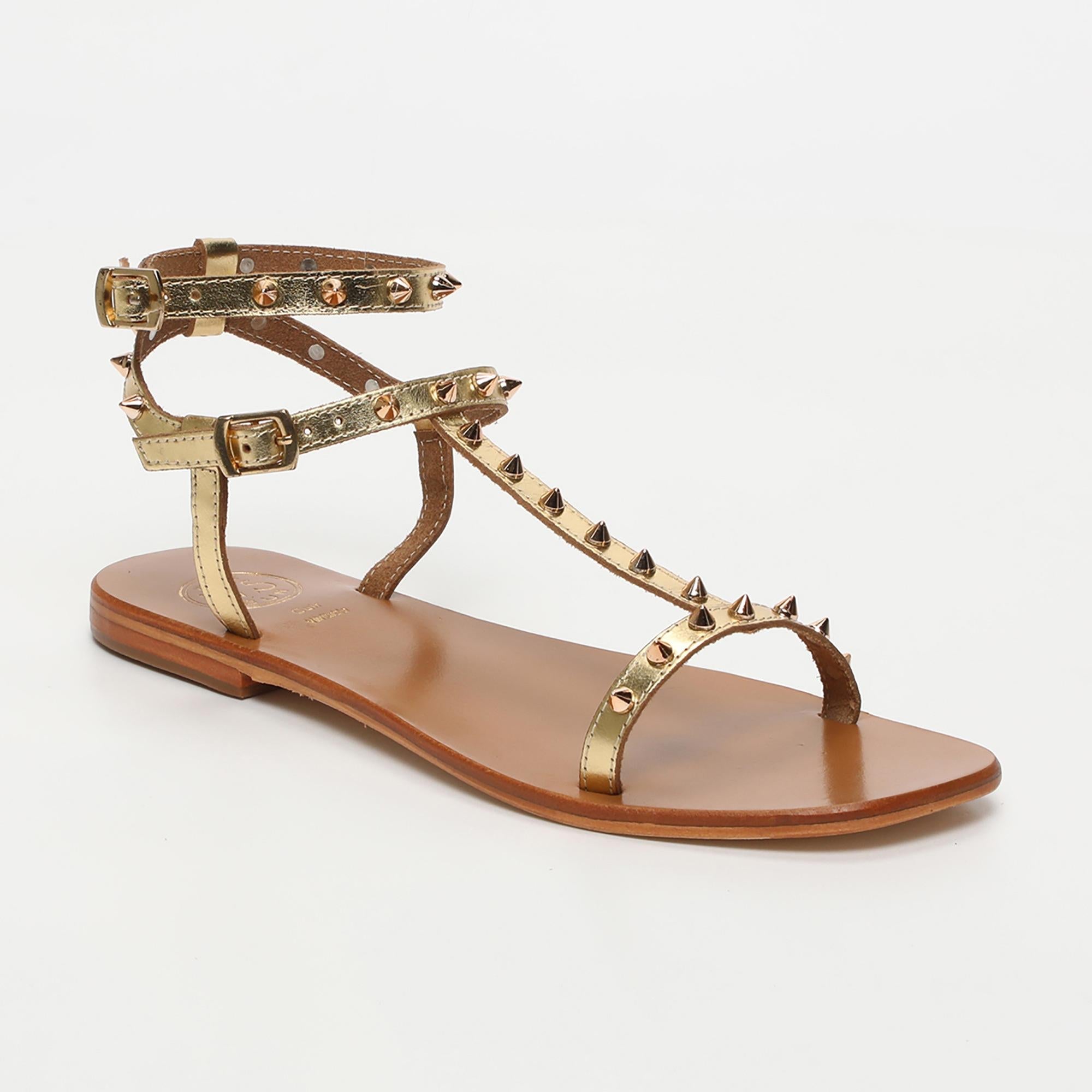 FAREANI sandales spartiates en cuir or foncé