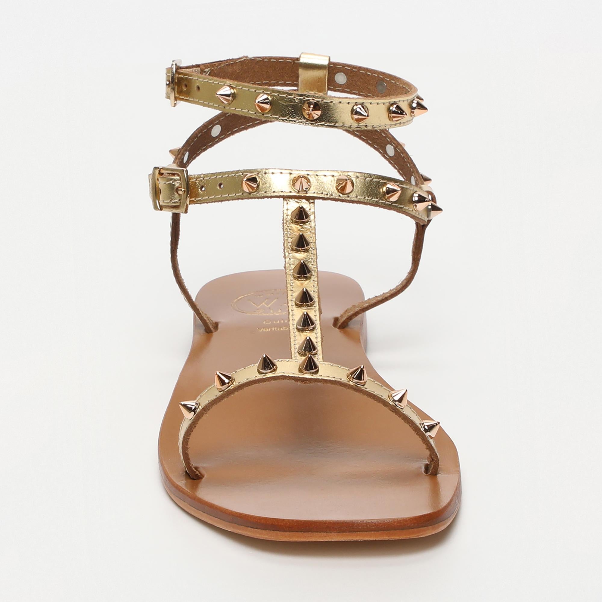FAREANI sandales spartiates en cuir or foncé