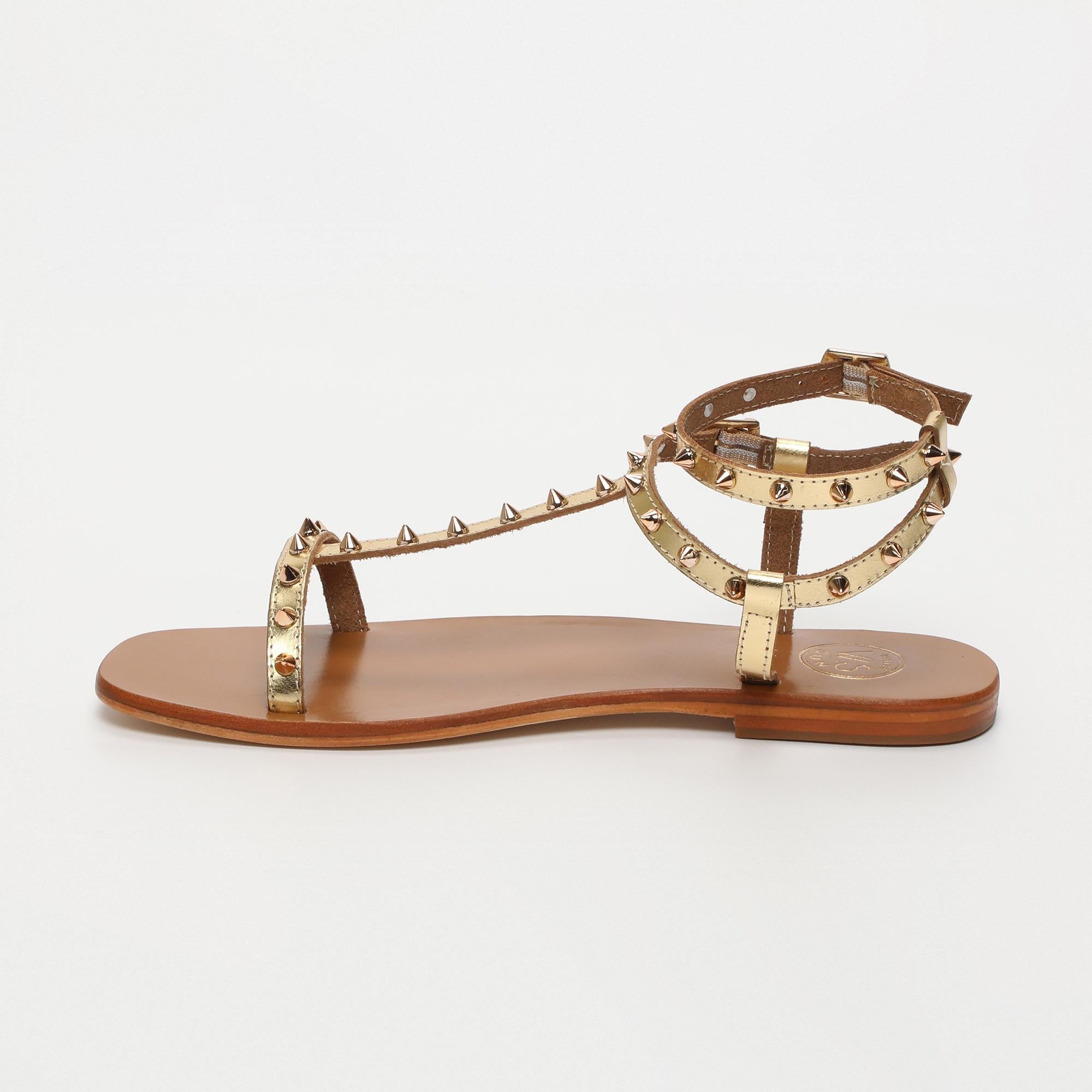 FAREANI sandales spartiates en cuir or foncé