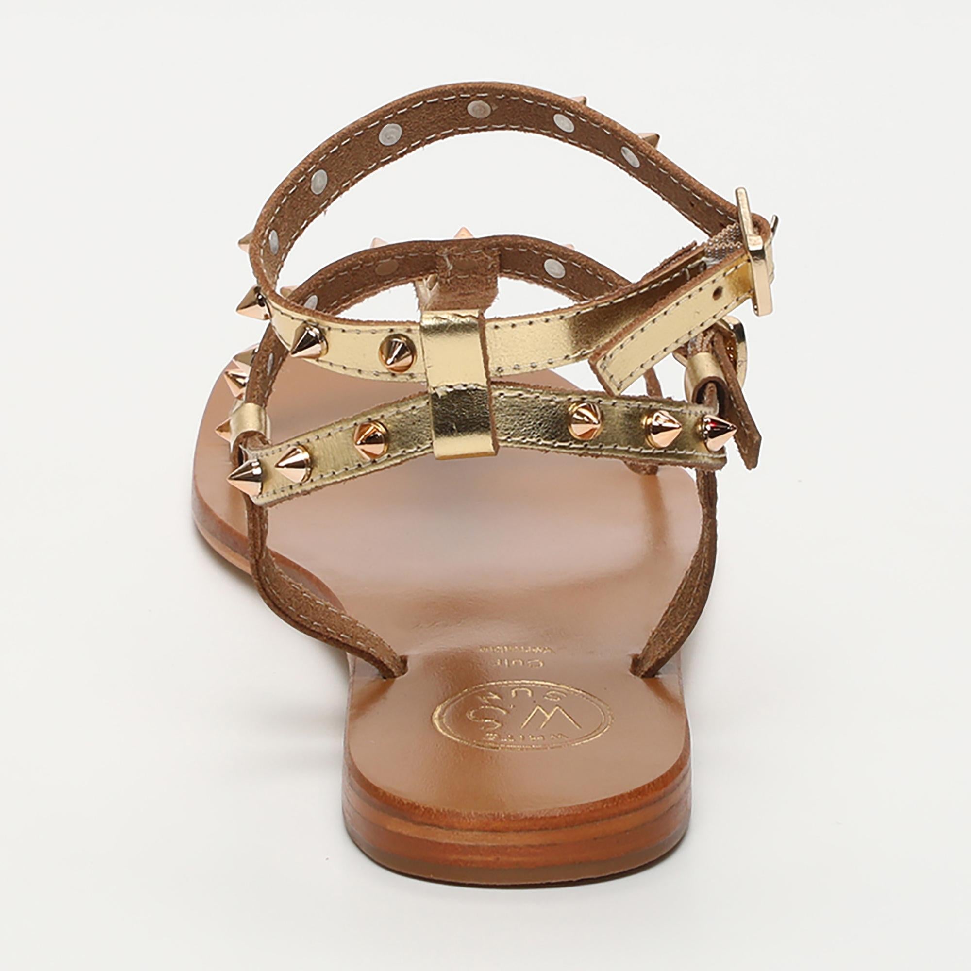 FAREANI sandales spartiates en cuir or foncé