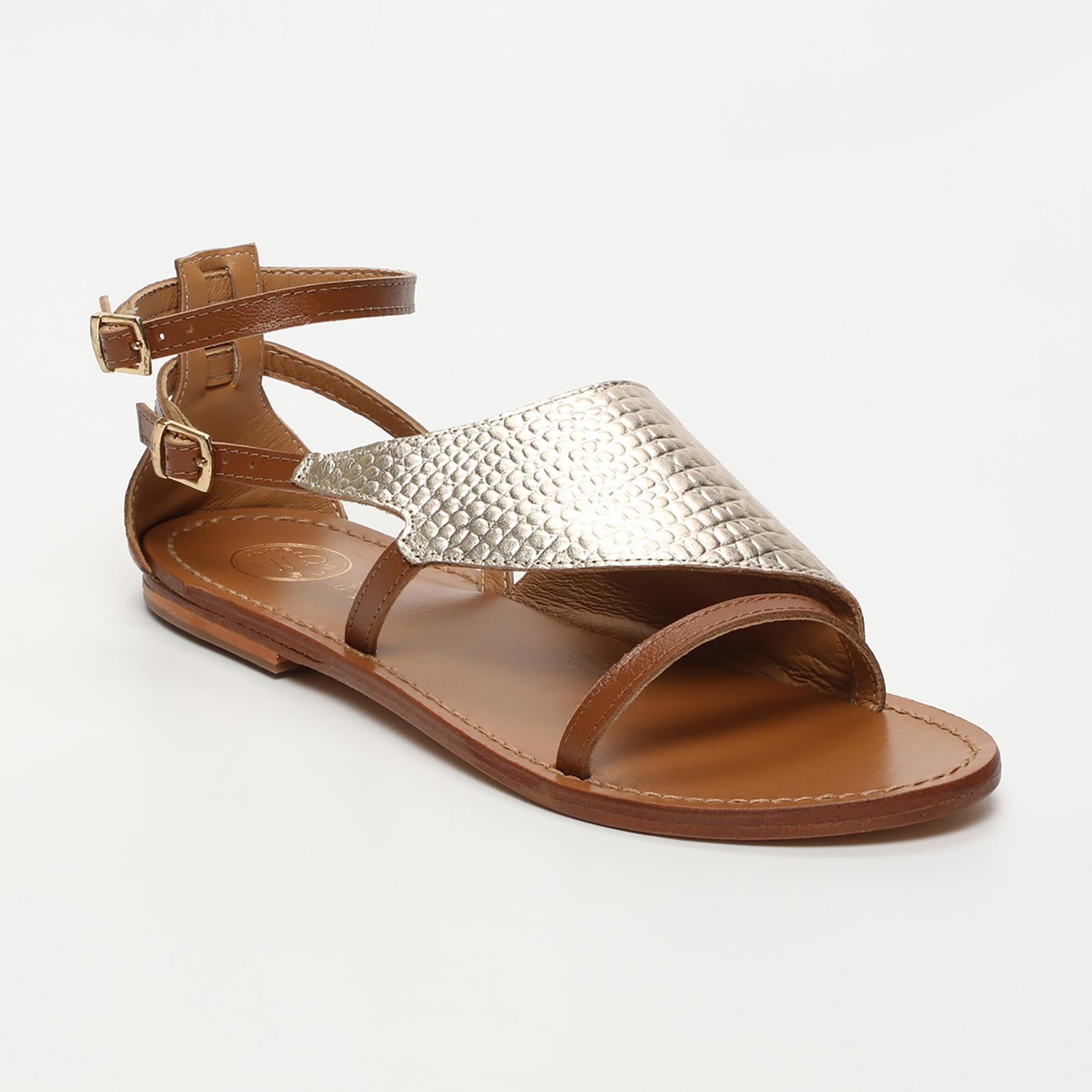 FESSONIA sandales en cuir or et camel