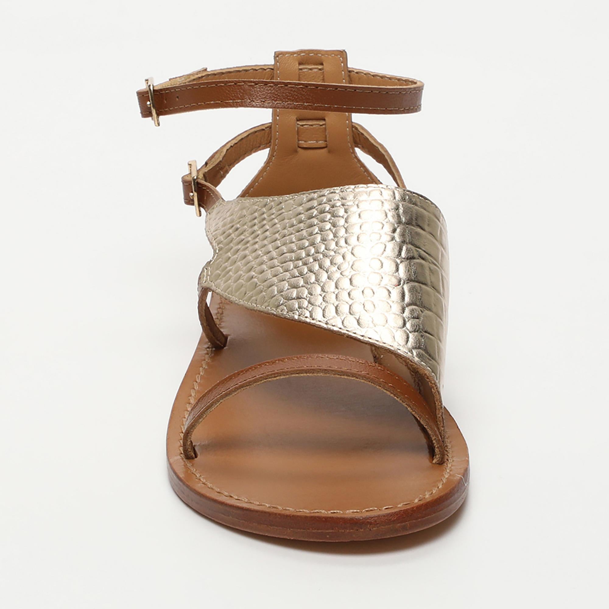 FESSONIA sandales en cuir or et camel
