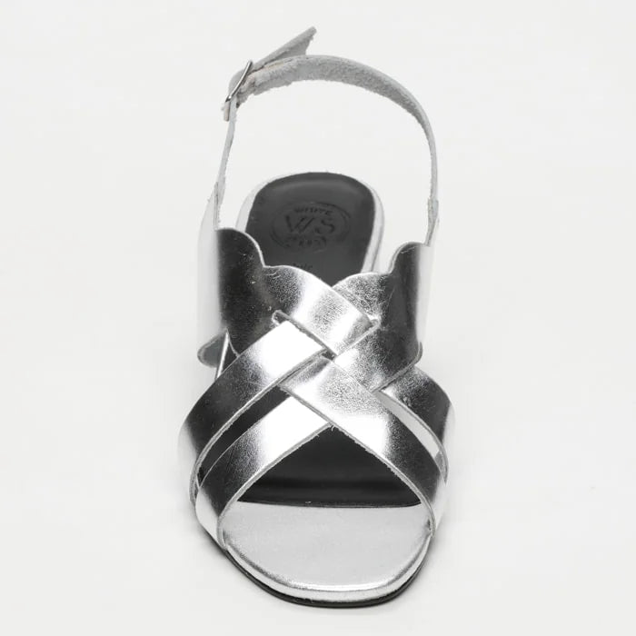 DEEPANJALI sandales talon en cuir argent