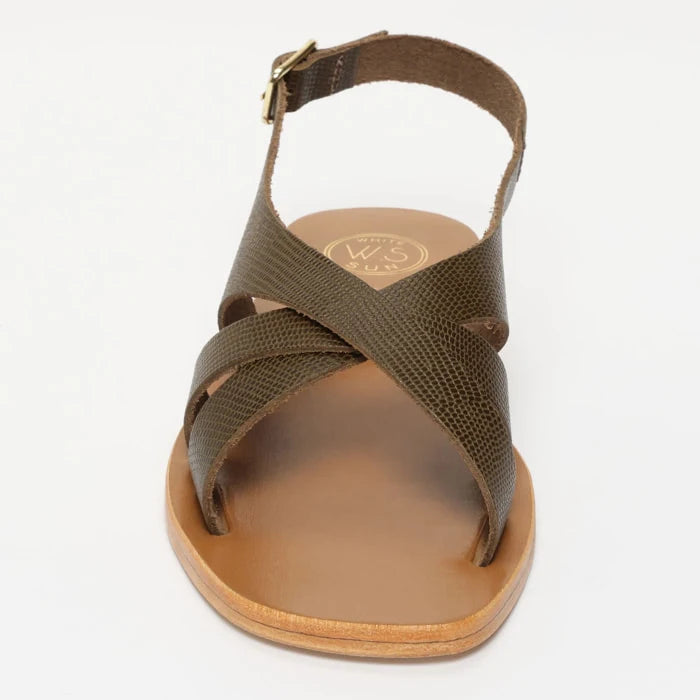 SAMPAYA sandales en cuir kaki lézard
