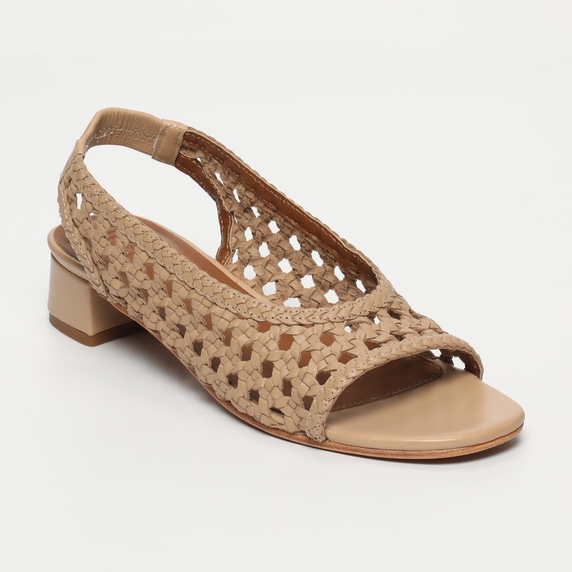 HAYA sandales talon tresse en cuir beige