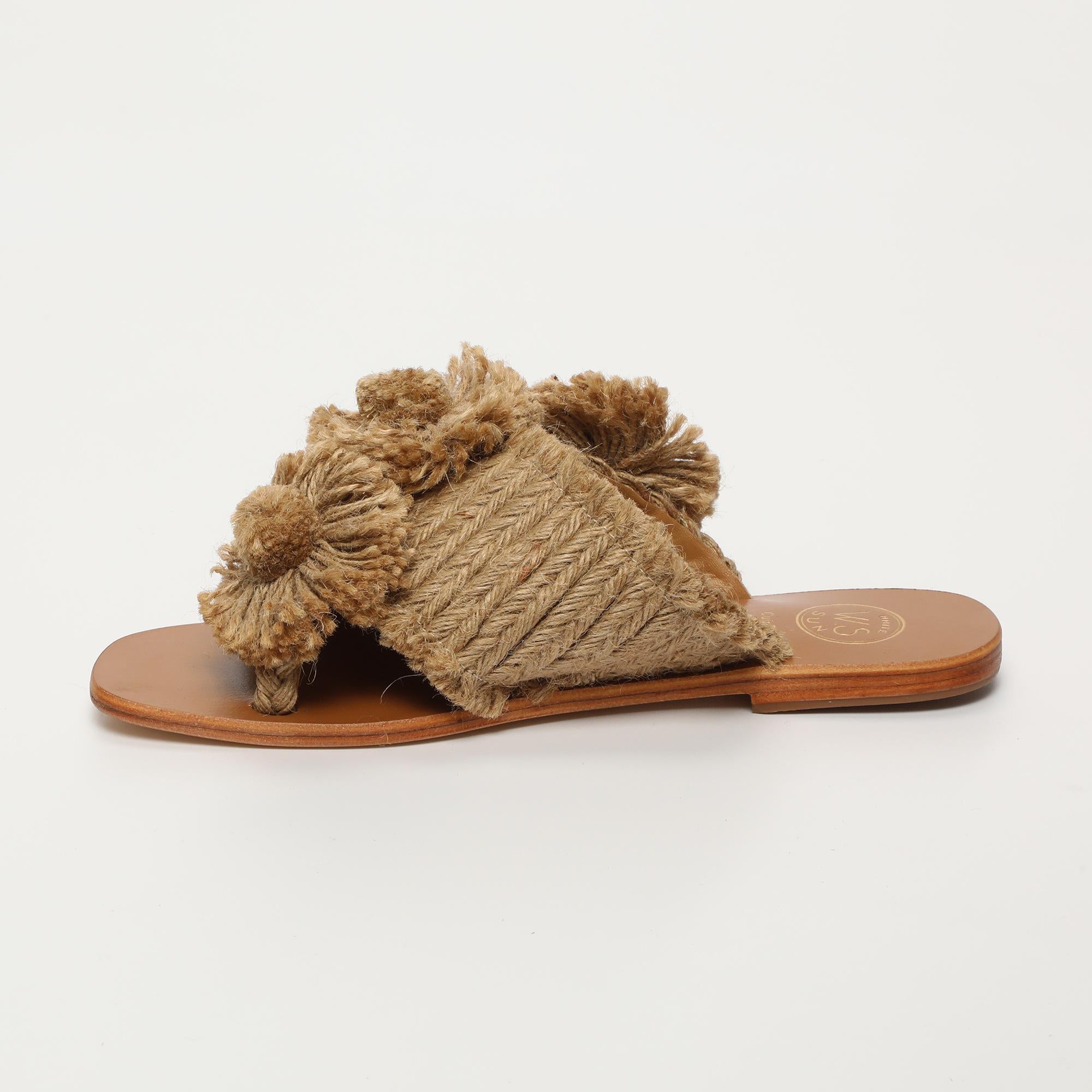 HOANI mules raffia en cuir beige