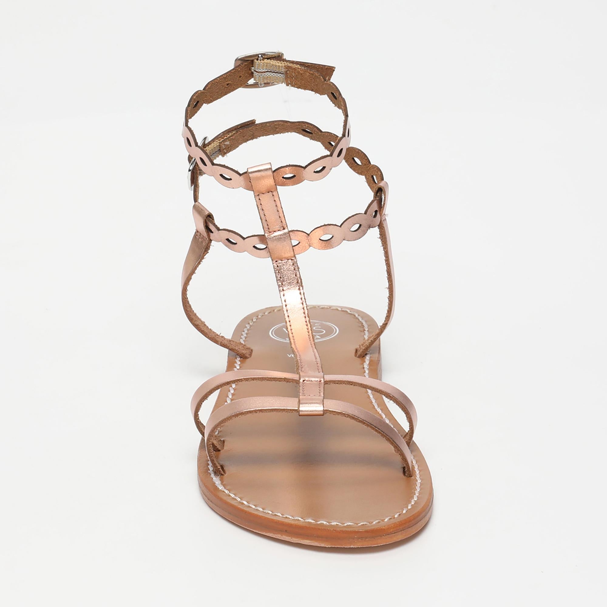 JESSAMINE sandales spartiates bracelet de cheville en cuir or rose