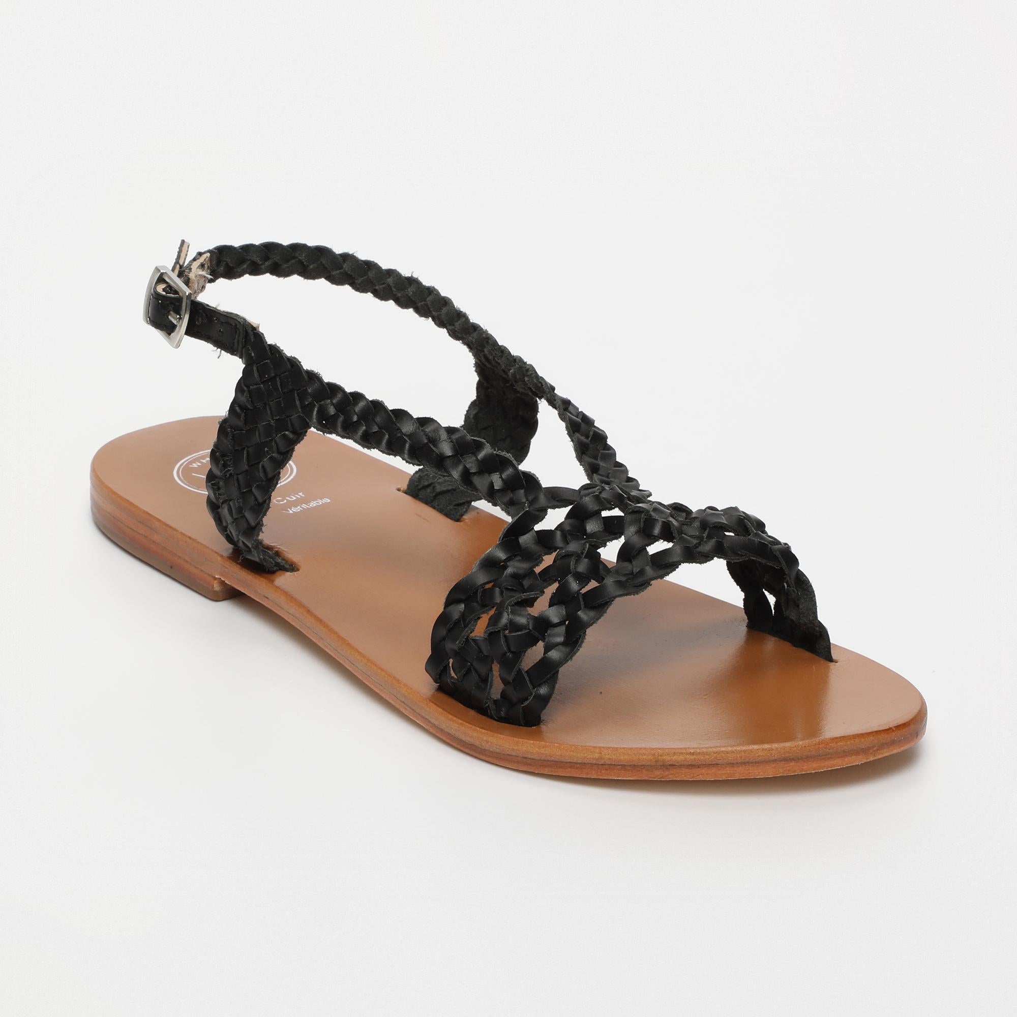 JIHAR sandales tresse en cuir noir